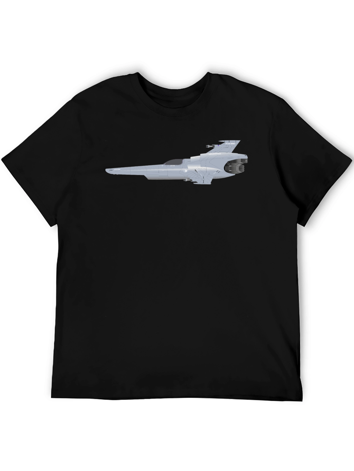 Sci-Fi Spaceship Graphic Tee - Black Cotton T-Shirt