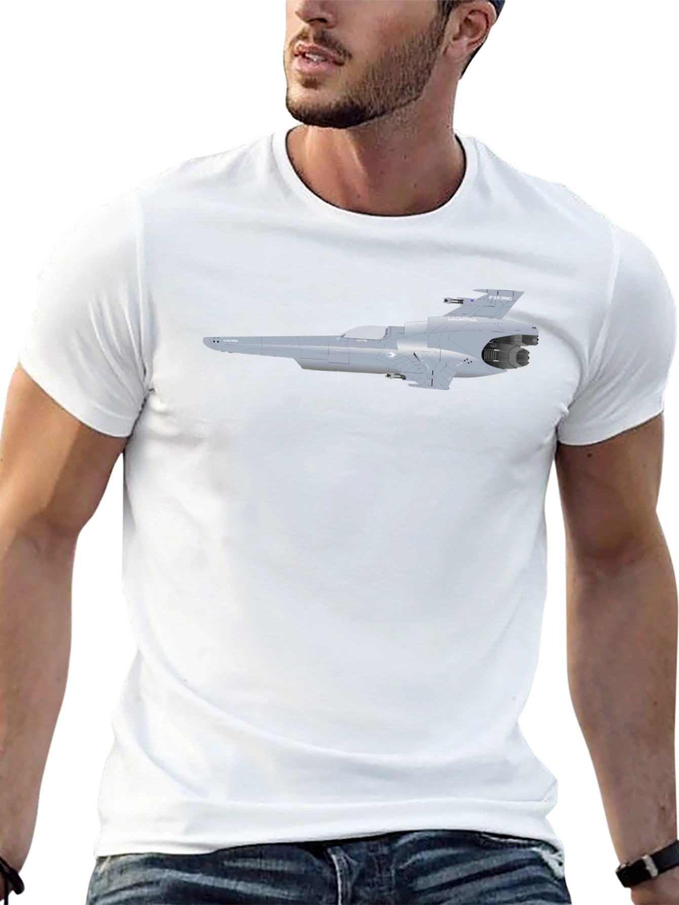 Sci-Fi Spaceship Graphic Tee - Black Cotton T-Shirt