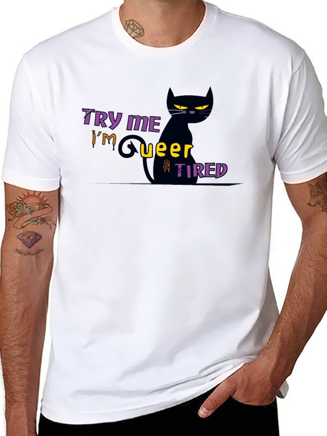 Try Me Im Queer & Tired Black Cat T-Shirt