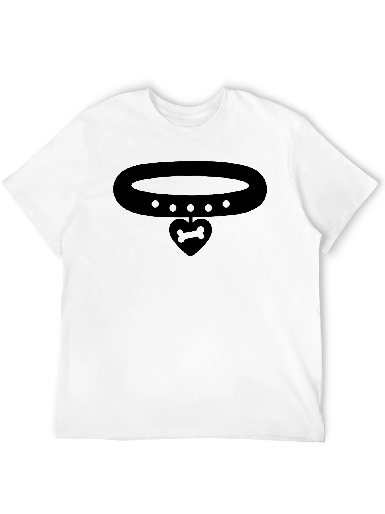 Bone Heart Pendant Collar Graphic Black T-Shirt