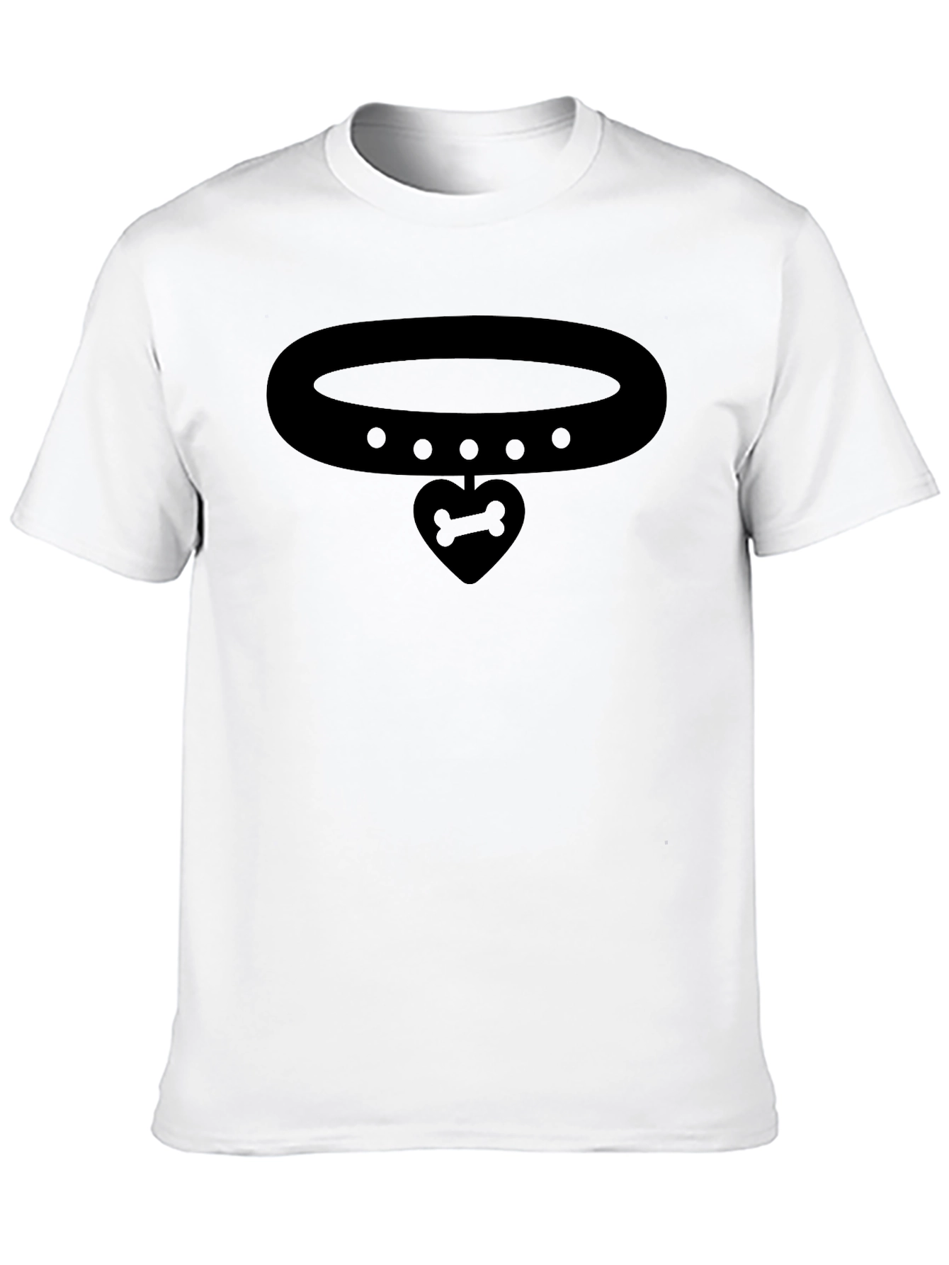Bone Heart Pendant Collar Graphic Black T-Shirt