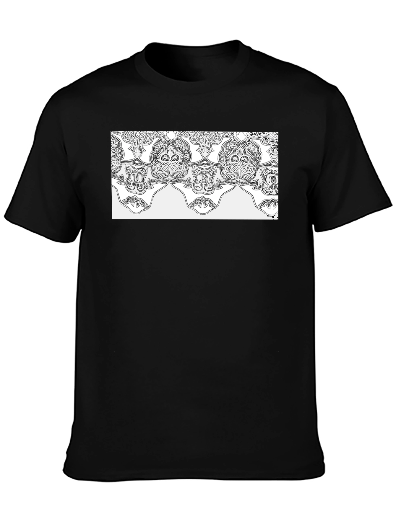 Elegant Black Tee with Ornamental Pattern