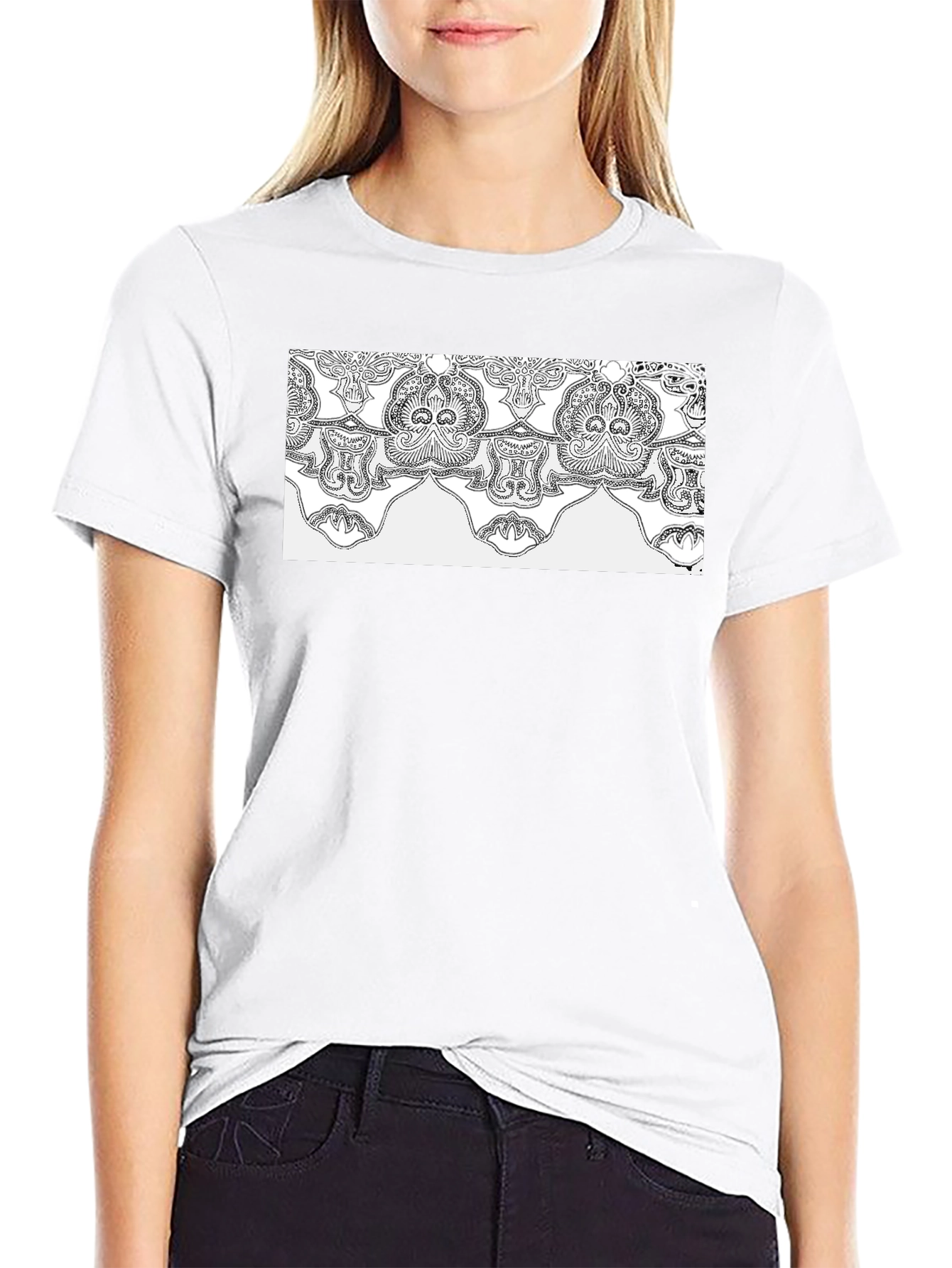 Elegant Black Tee with Ornamental Pattern