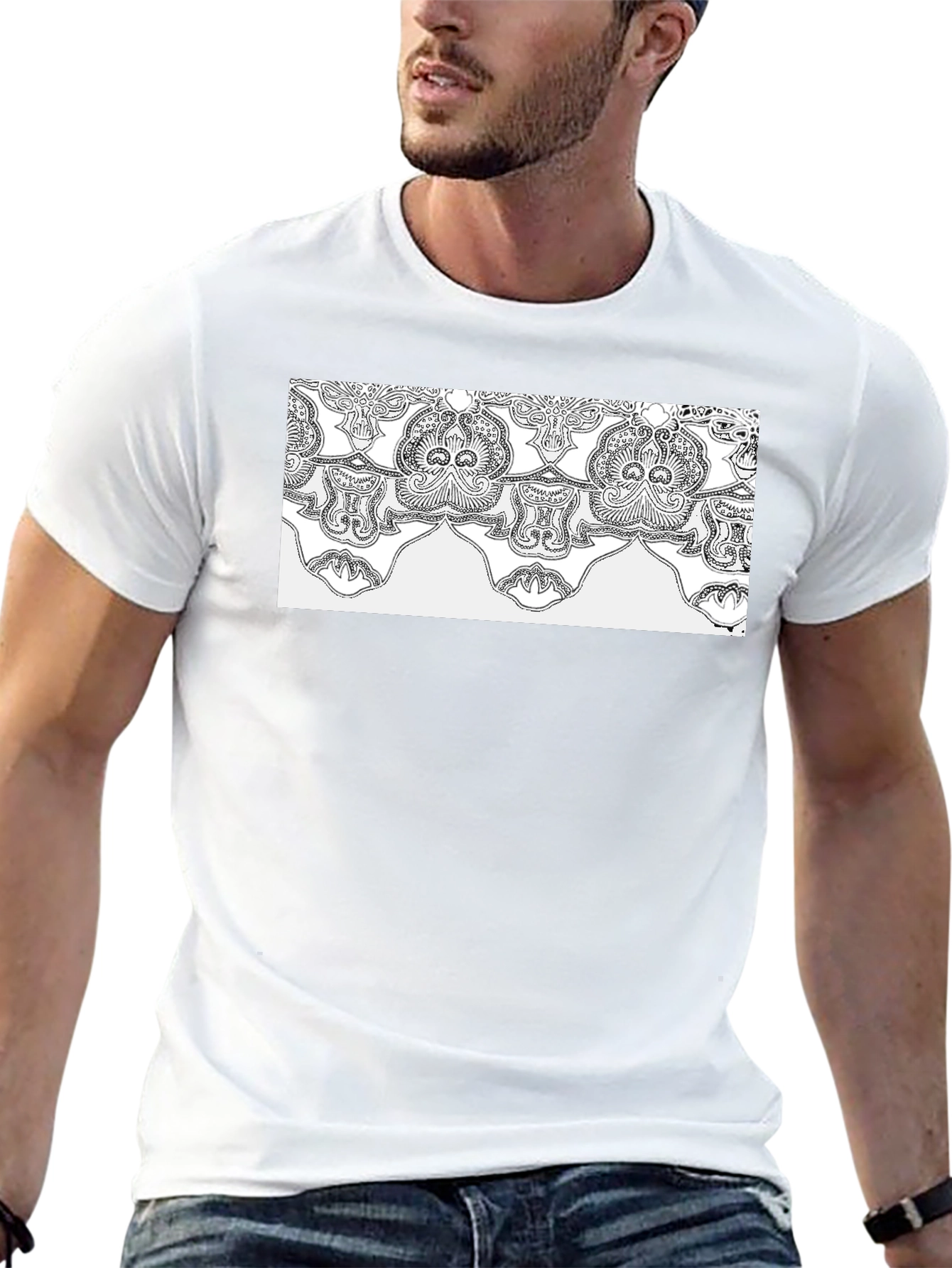 Elegant Black Tee with Ornamental Pattern