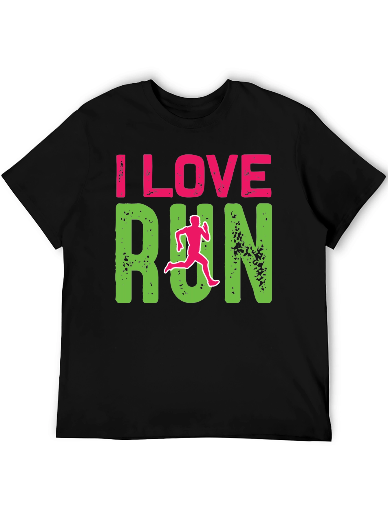 I Love Run Graphic Print Black T-Shirt