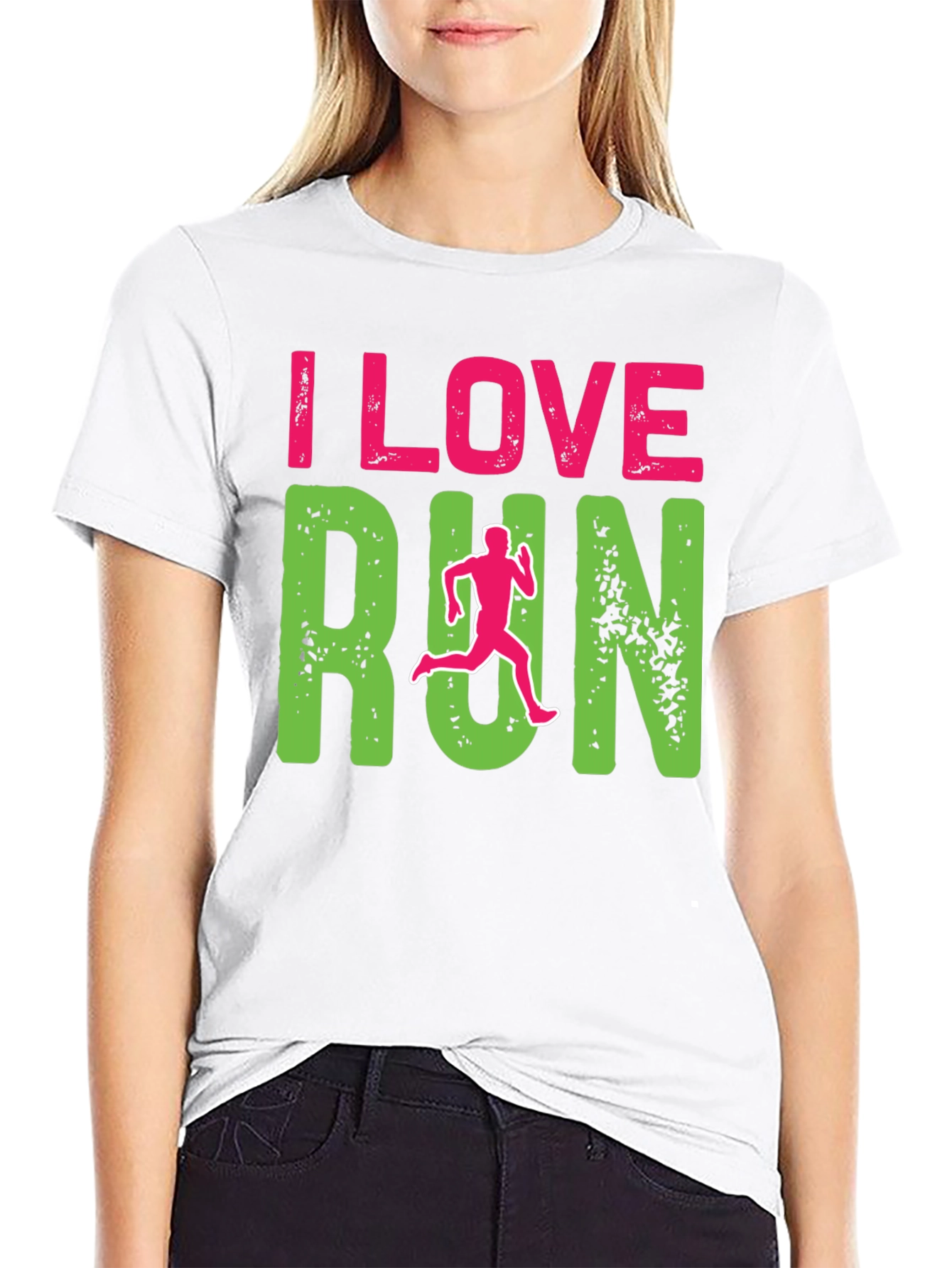 I Love Run Graphic Print Black T-Shirt