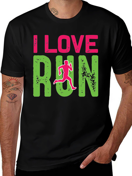 I Love Run Graphic Print Black T-Shirt