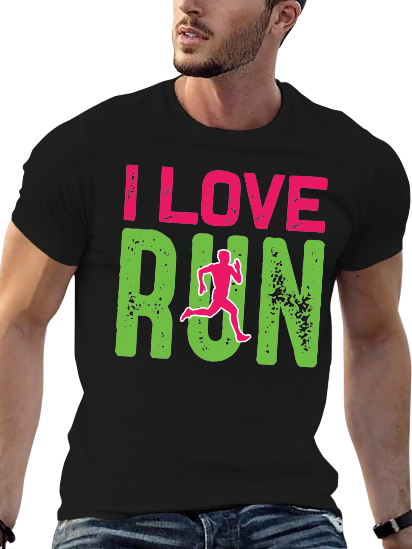 I Love Run Graphic Print Black T-Shirt