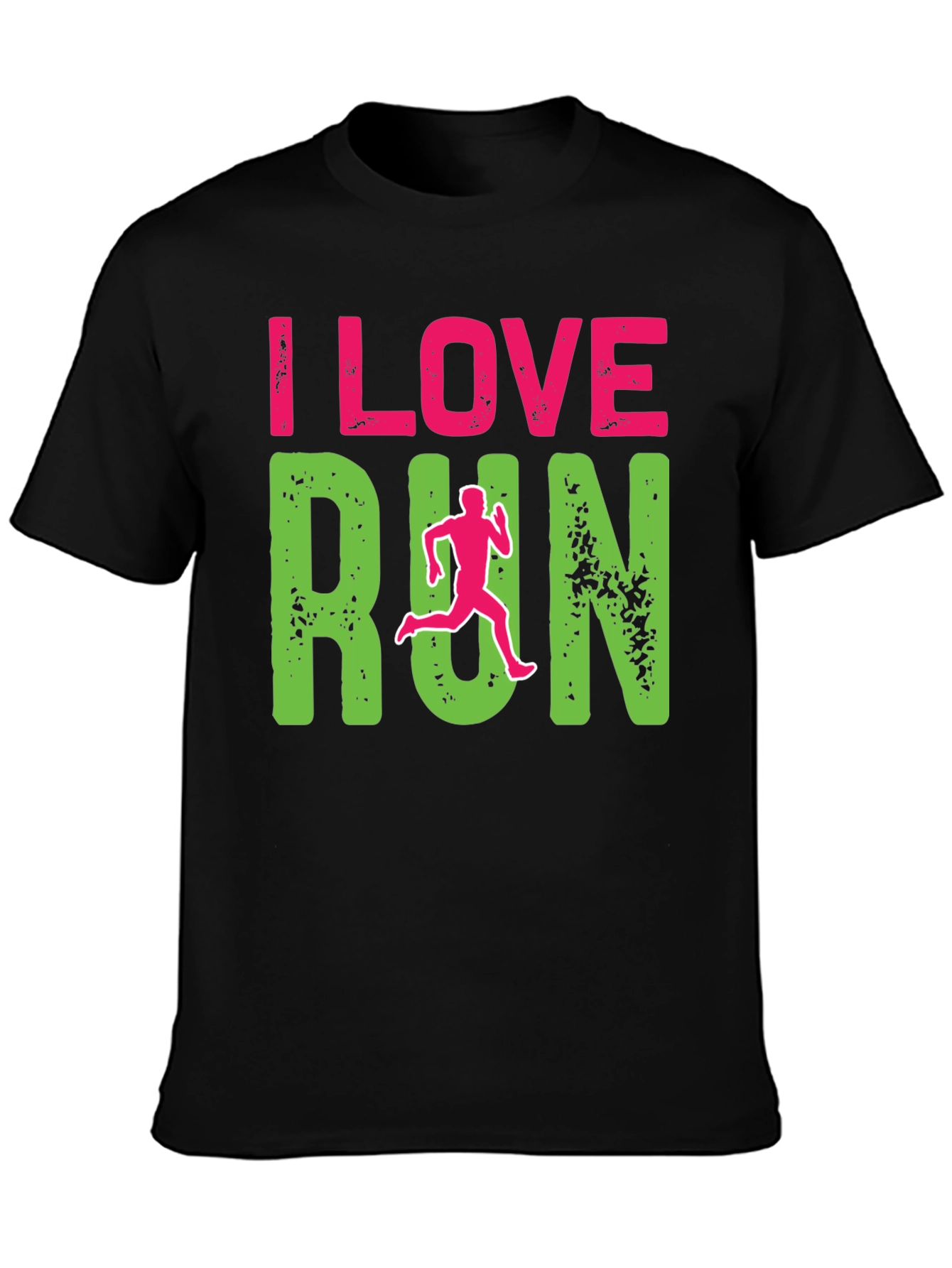 I Love Run Graphic Print Black T-Shirt