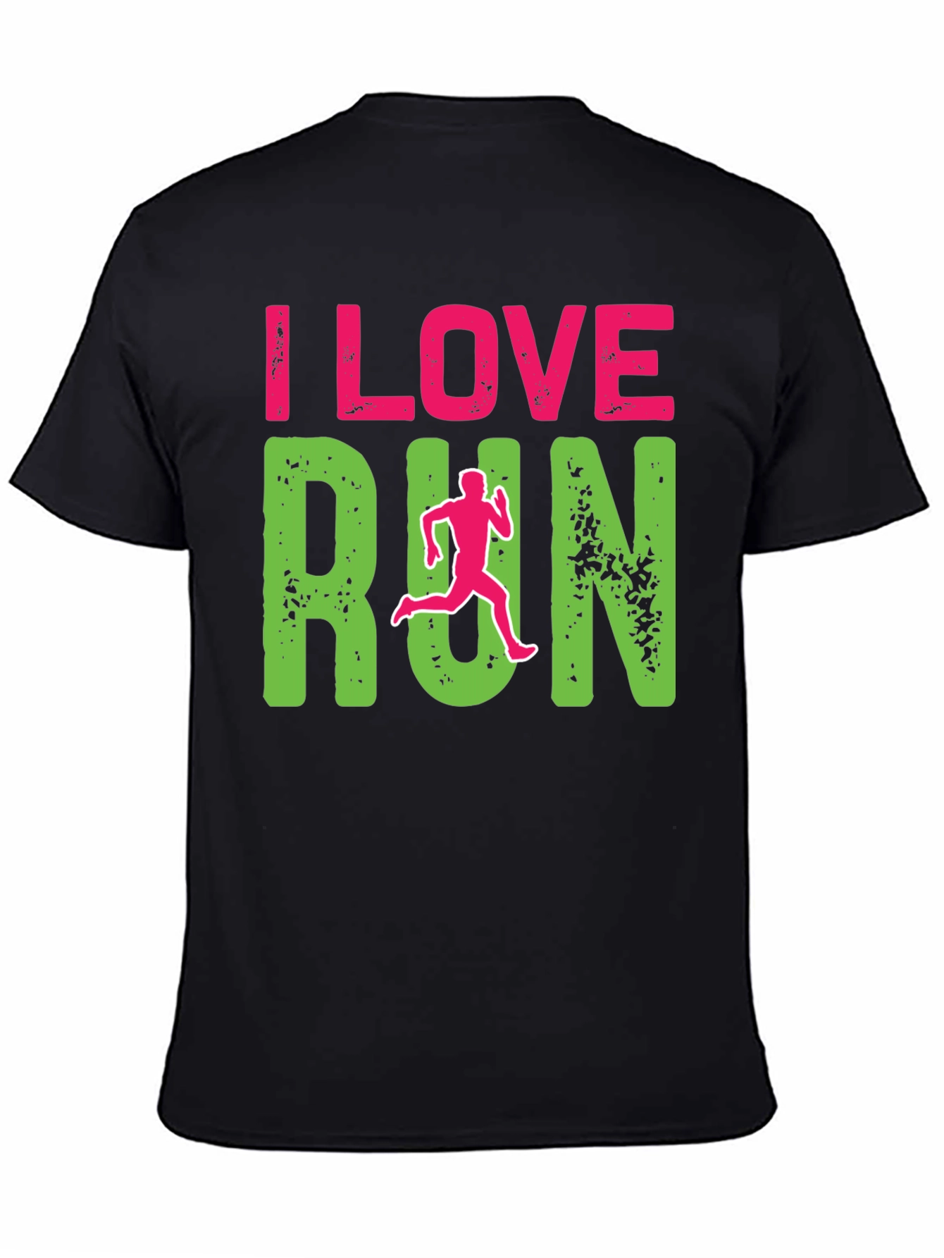 I Love Run Graphic Print Black T-Shirt