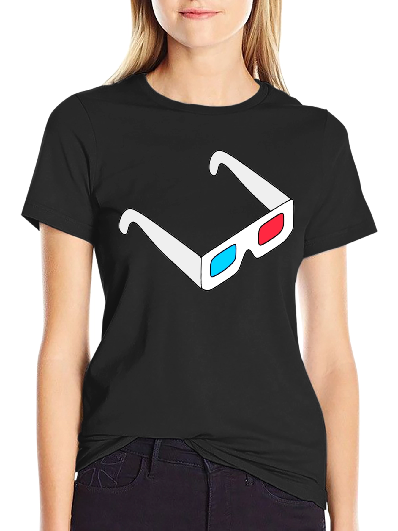 3D Glasses Graphic Tee - Cool Black T-Shirt