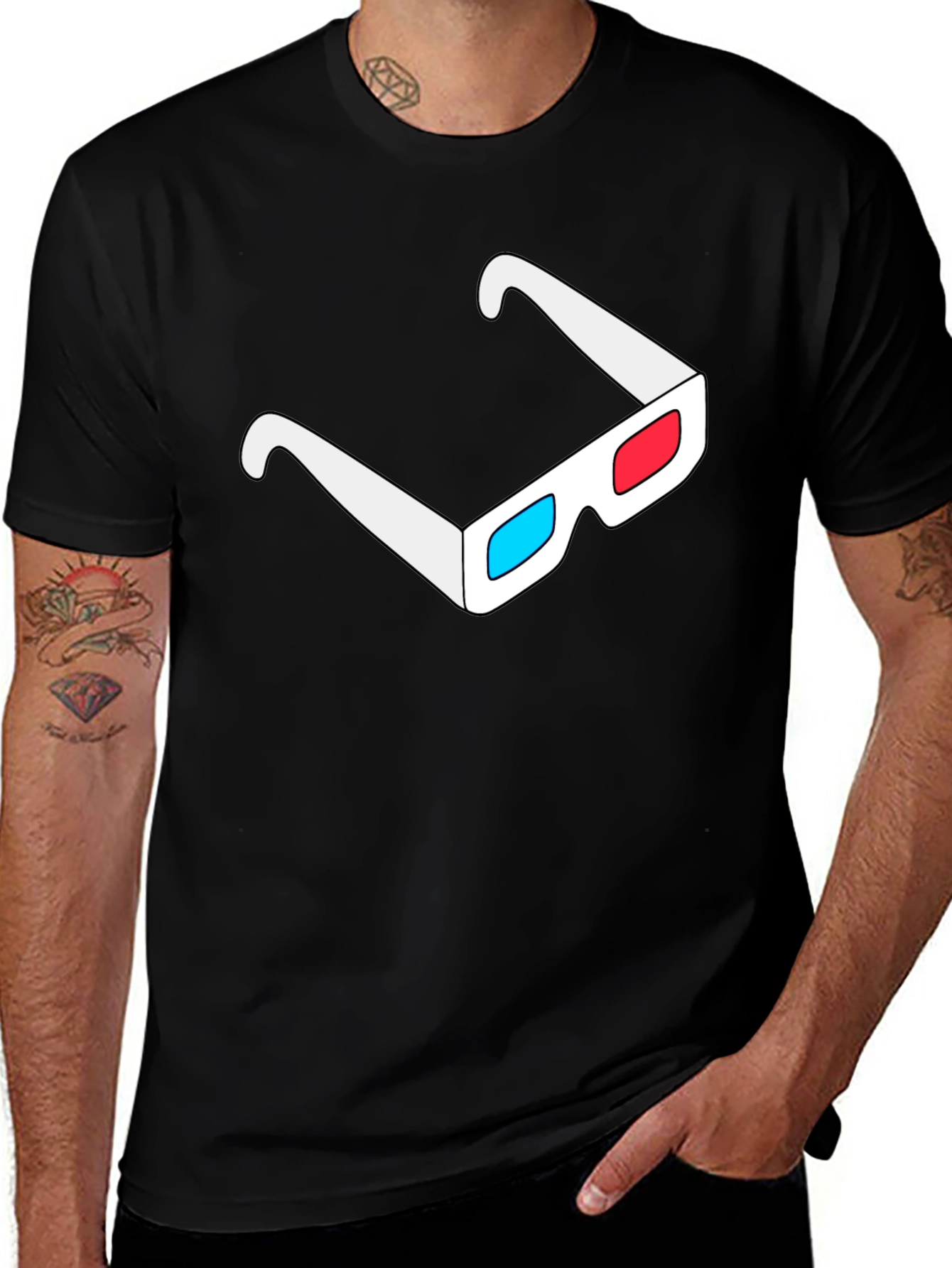 3D Glasses Graphic Tee - Cool Black T-Shirt