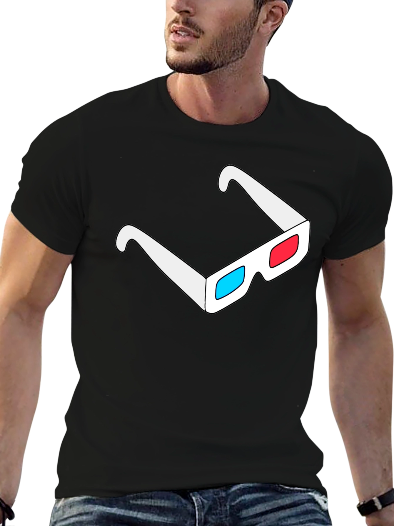 3D Glasses Graphic Tee - Cool Black T-Shirt