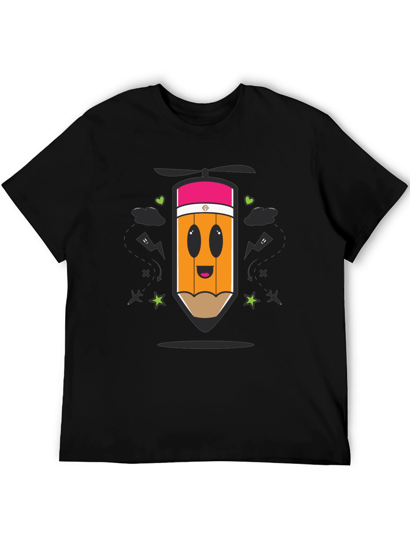 Cartoon Pencil Helicopter Graphic T-Shirt
