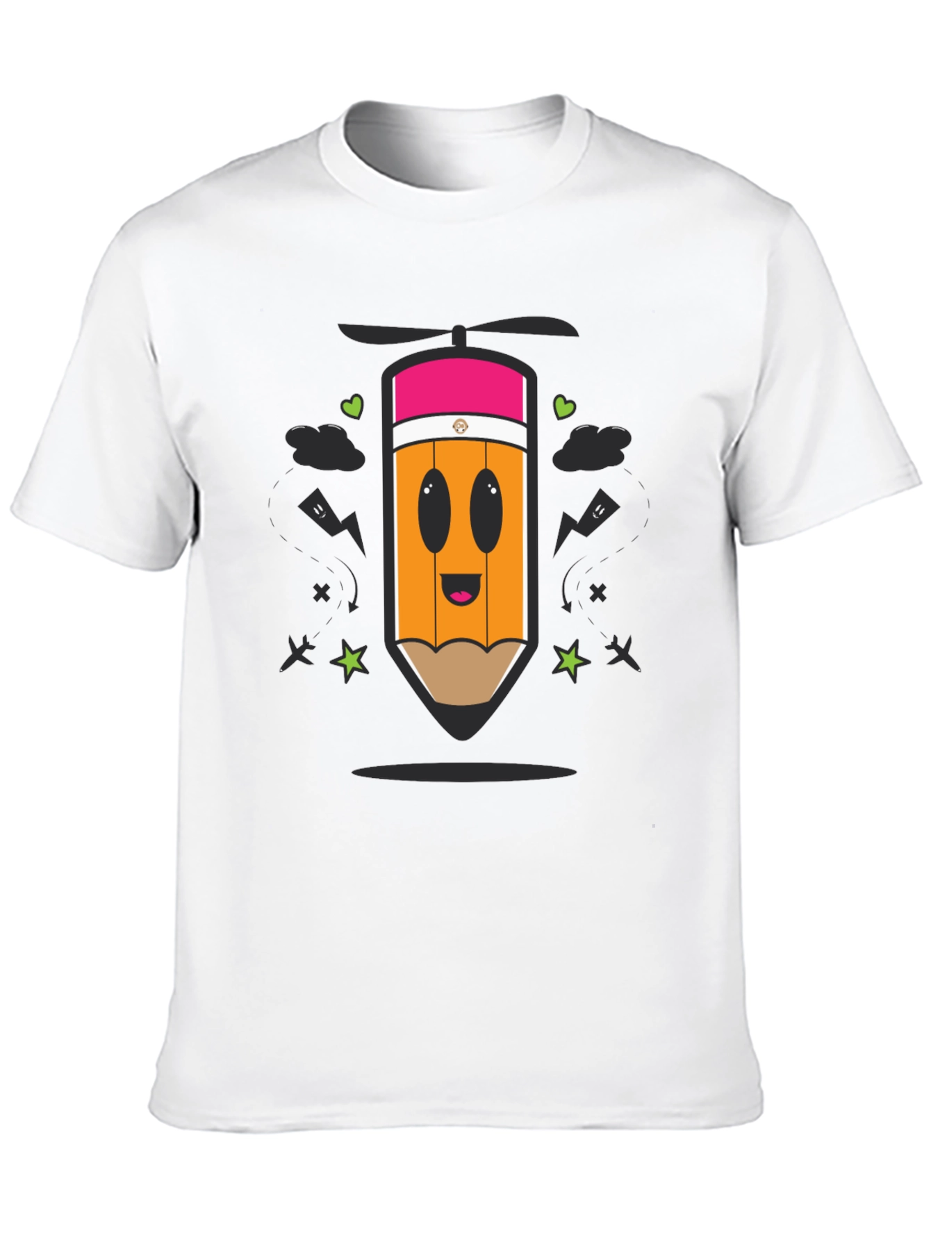Cartoon Pencil Helicopter Graphic T-Shirt