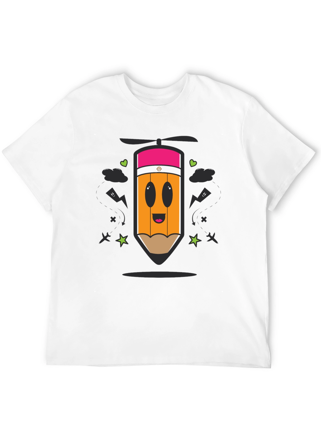 Cartoon Pencil Helicopter Graphic T-Shirt