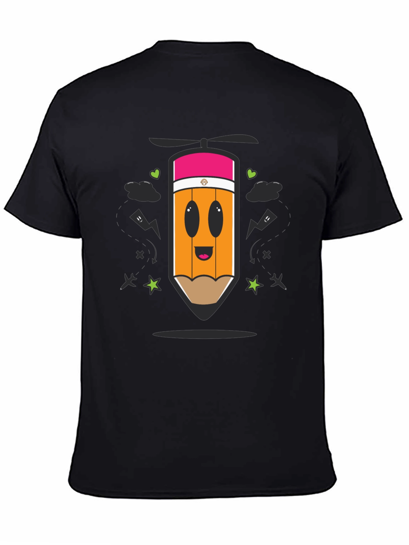 Cartoon Pencil Helicopter Graphic T-Shirt