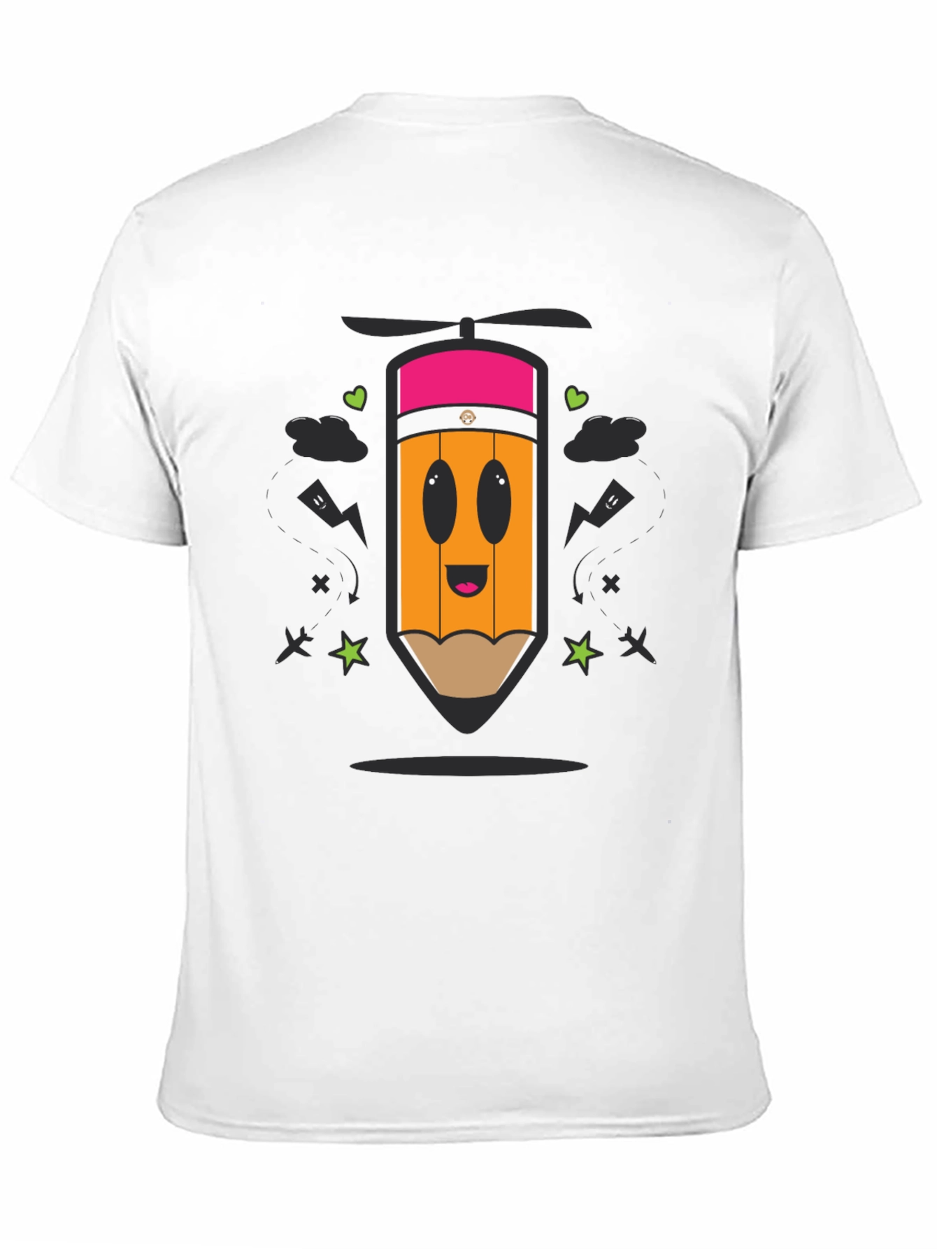 Cartoon Pencil Helicopter Graphic T-Shirt