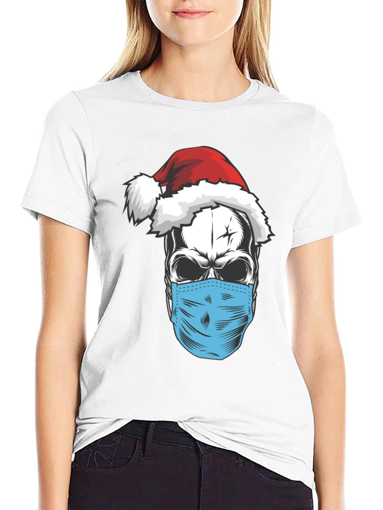Skull Santa Mask T-Shirt - Holiday Humor
