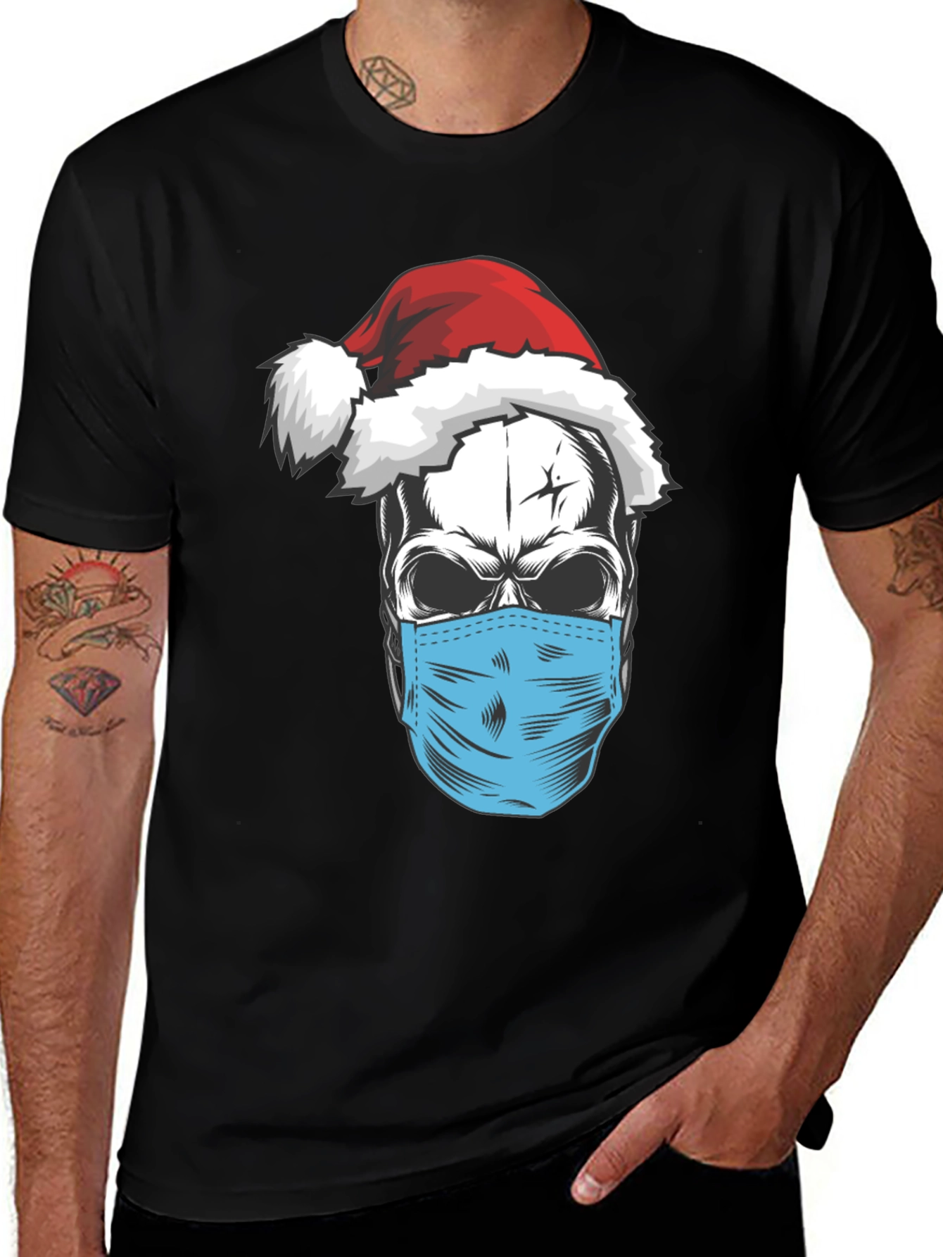 Skull Santa Mask T-Shirt - Holiday Humor