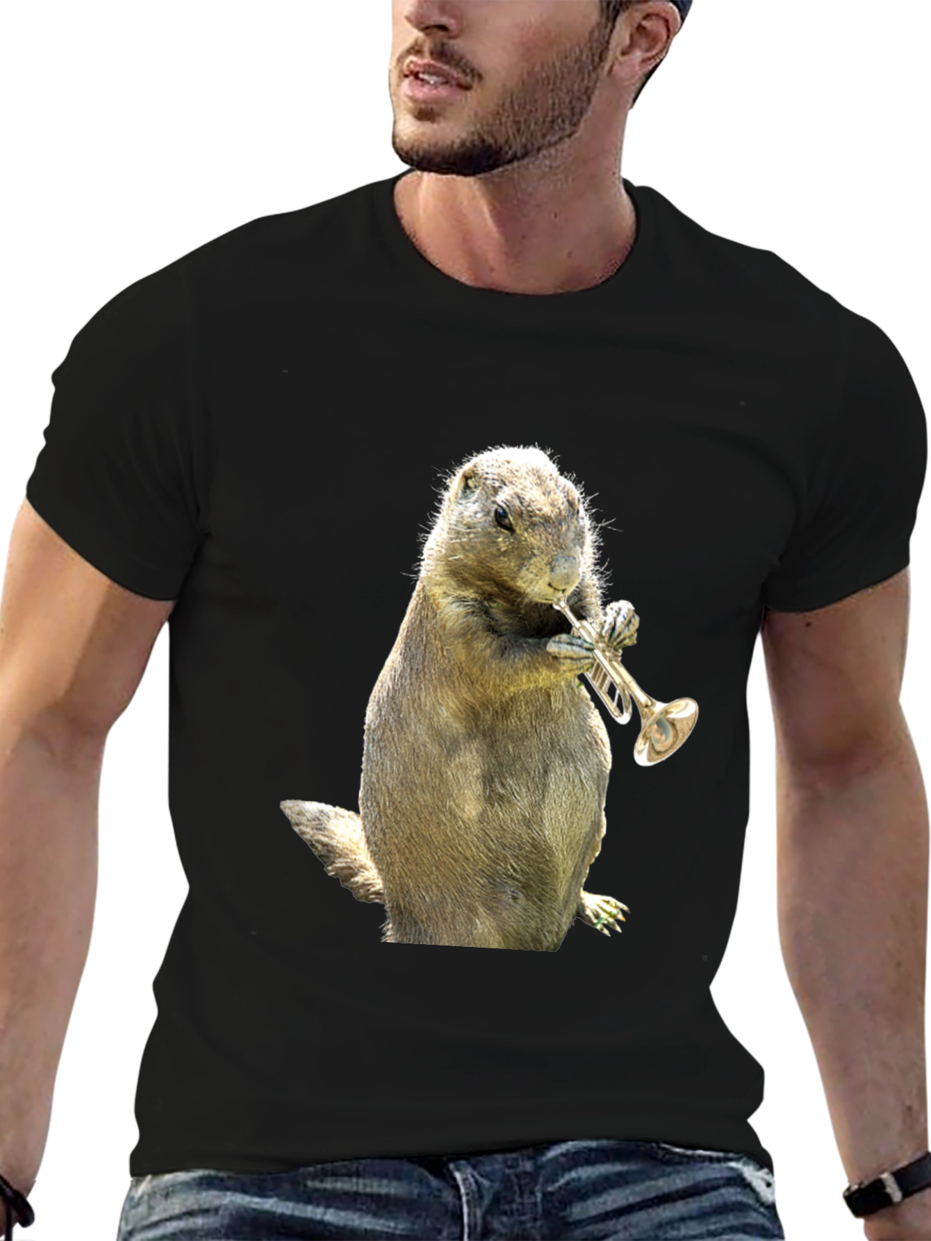 Funny Prairie Dog Trumpet Player Graphic T-Shirt