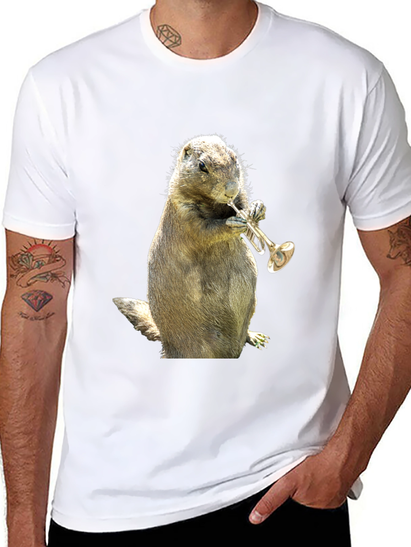 Funny Prairie Dog Trumpet Player Graphic T-Shirt