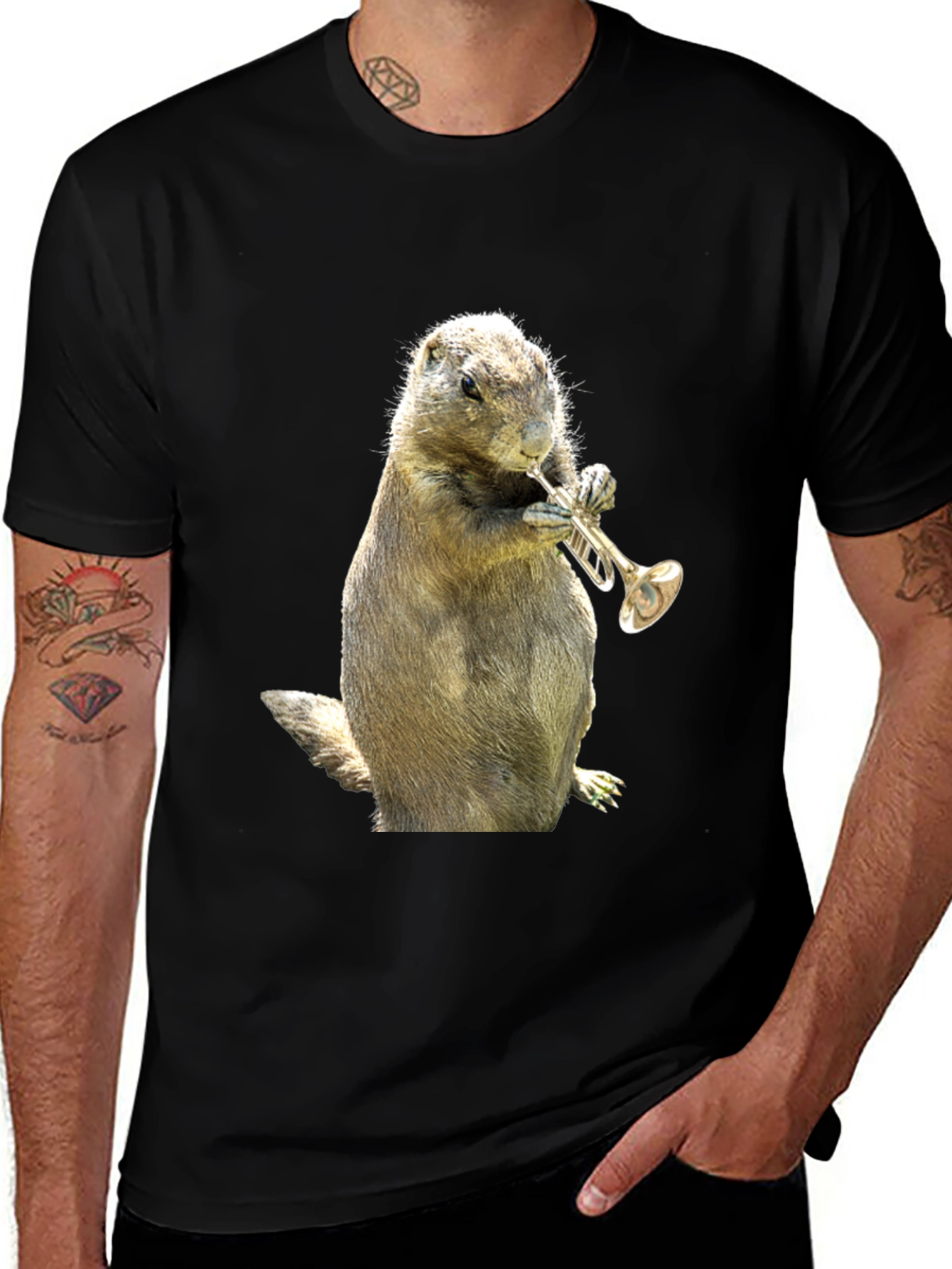 Funny Prairie Dog Trumpet Player Graphic T-Shirt