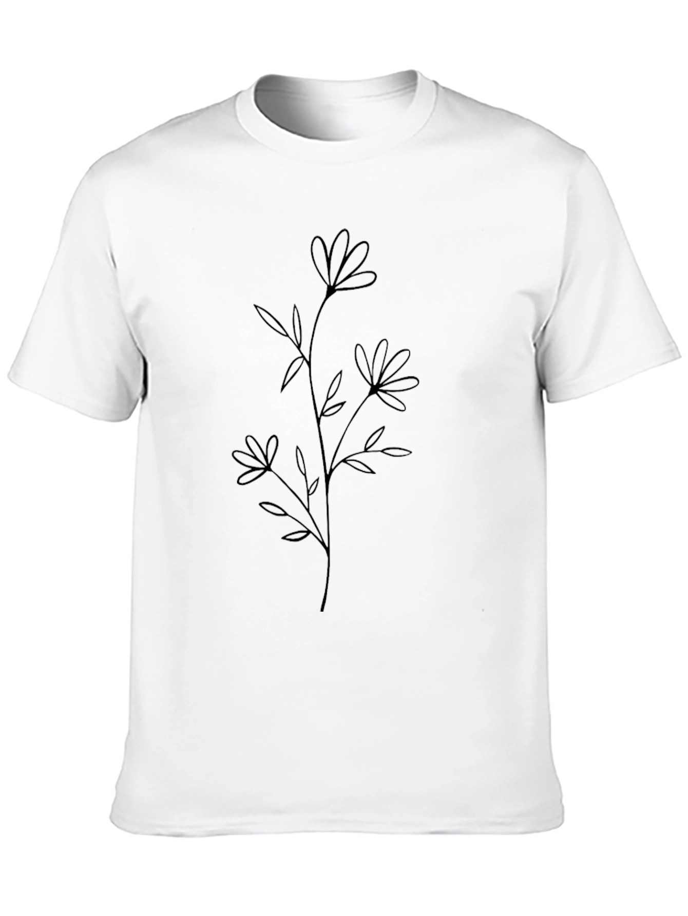 Minimalist Flower Line Art Black T-Shirt