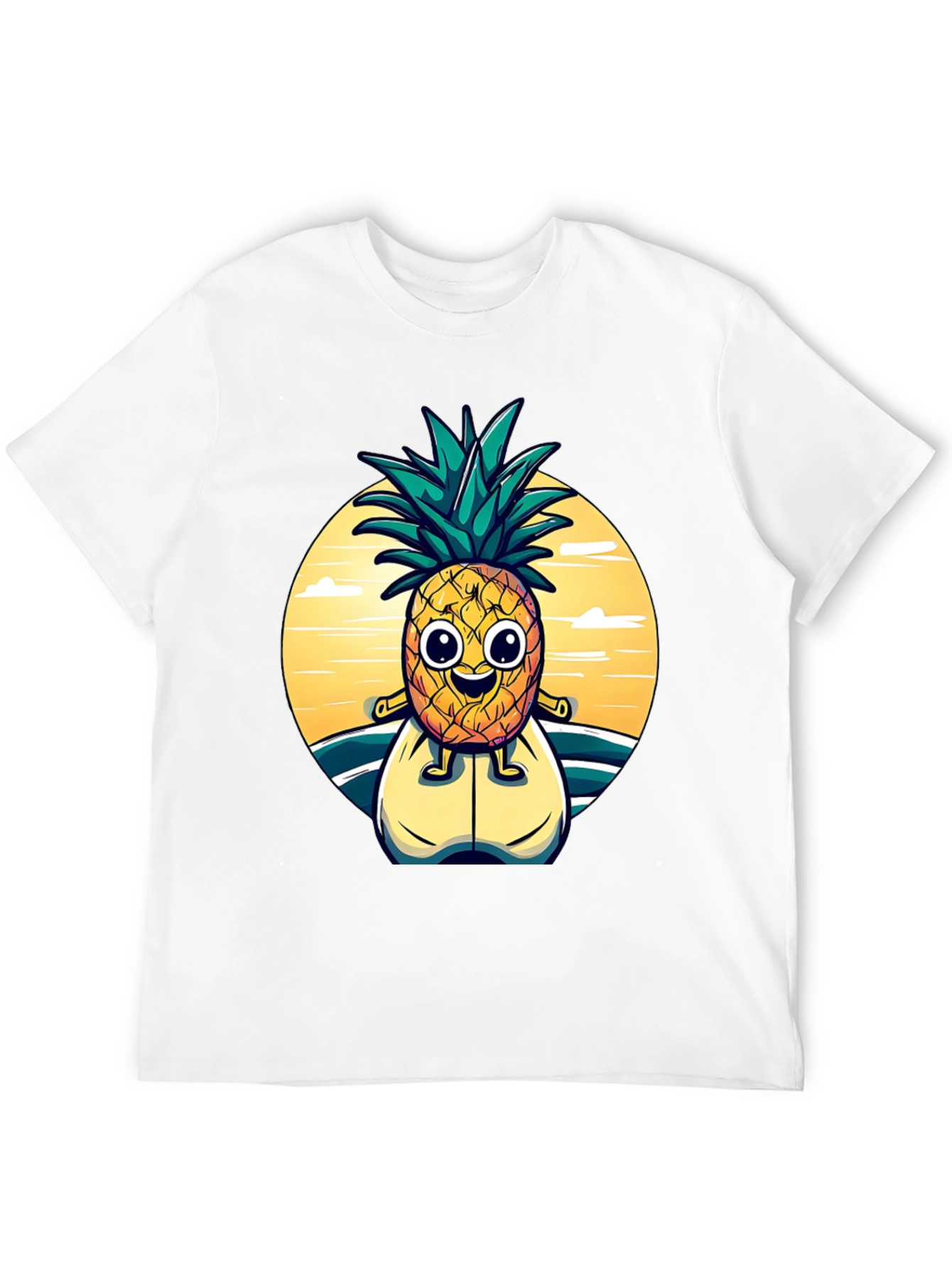 Surfing Pineapple Graphic Tee - Black Cotton T-Shirt
