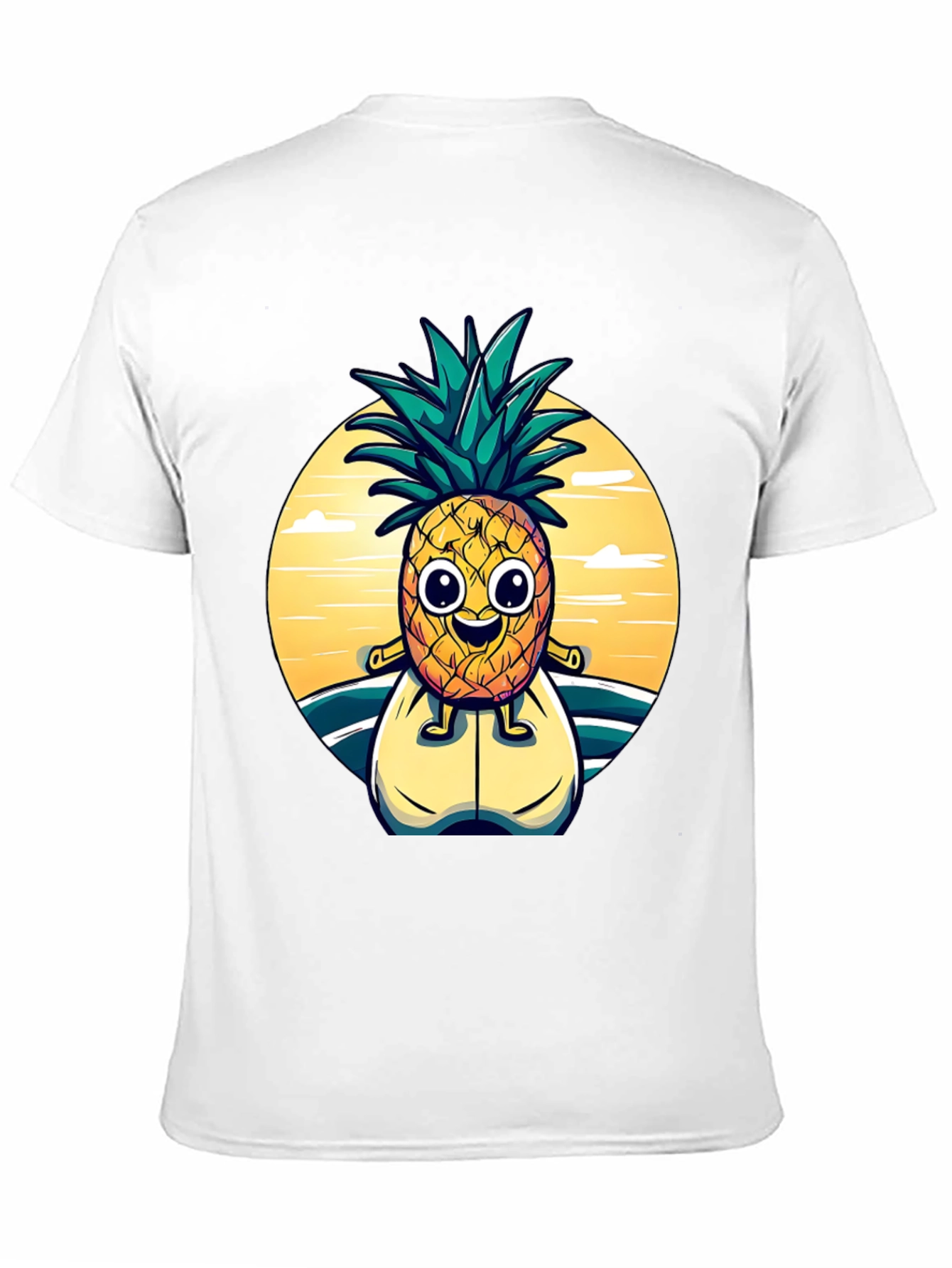 Surfing Pineapple Graphic Tee - Black Cotton T-Shirt