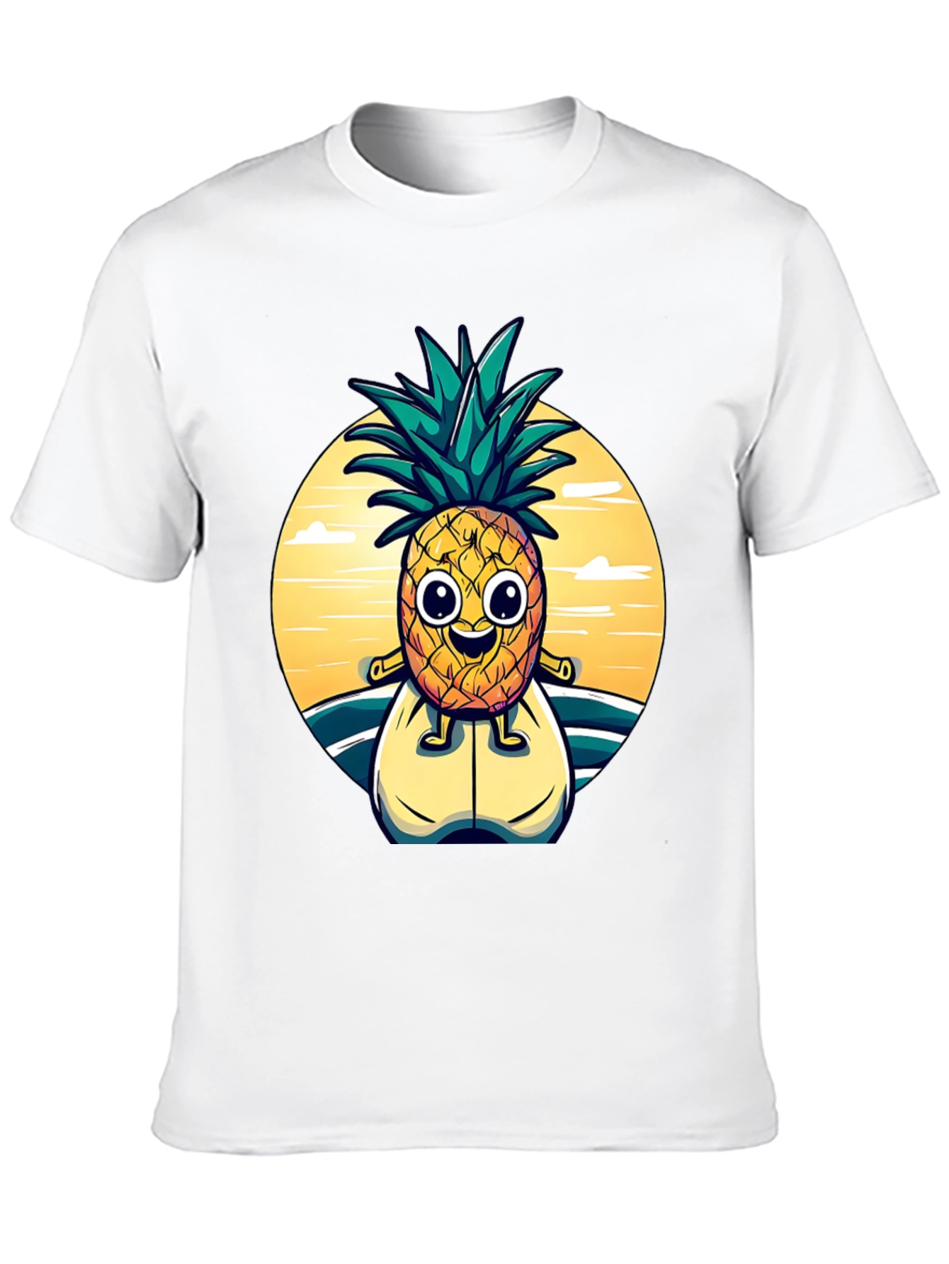 Surfing Pineapple Graphic Tee - Black Cotton T-Shirt
