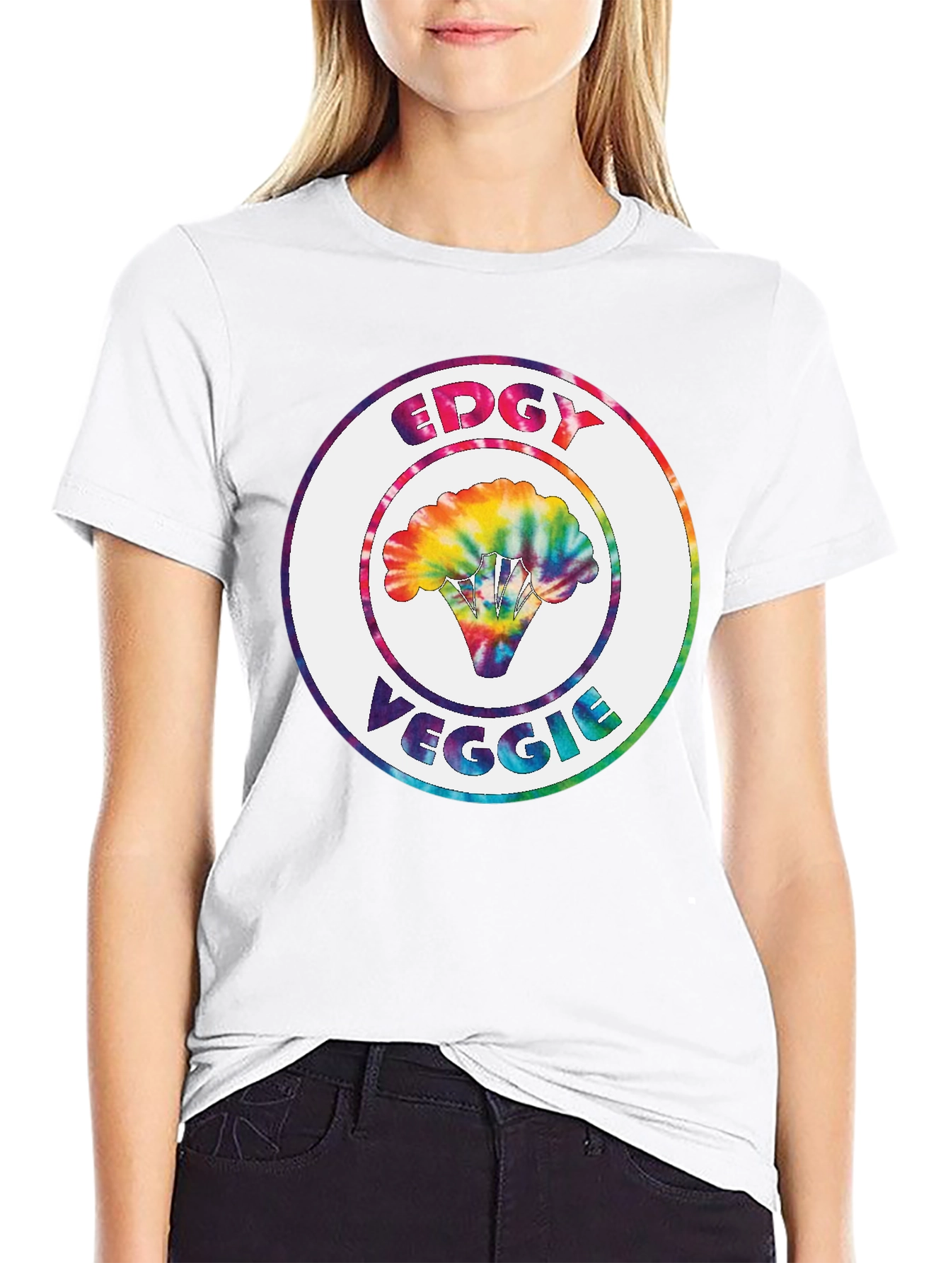 Edgy Veggie Graphic Tee - Tie Dye Broccoli Design