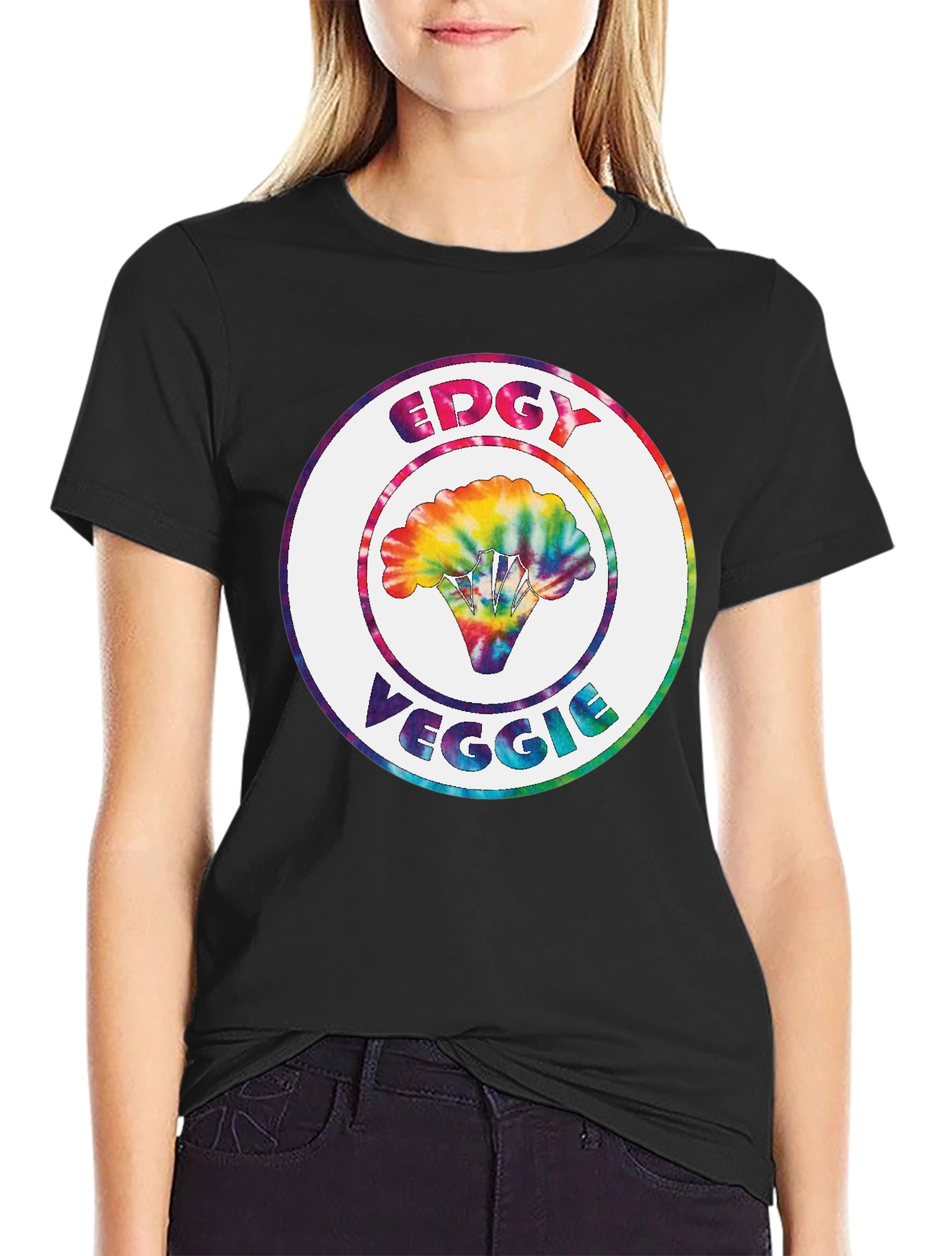 Edgy Veggie Graphic Tee - Tie Dye Broccoli Design