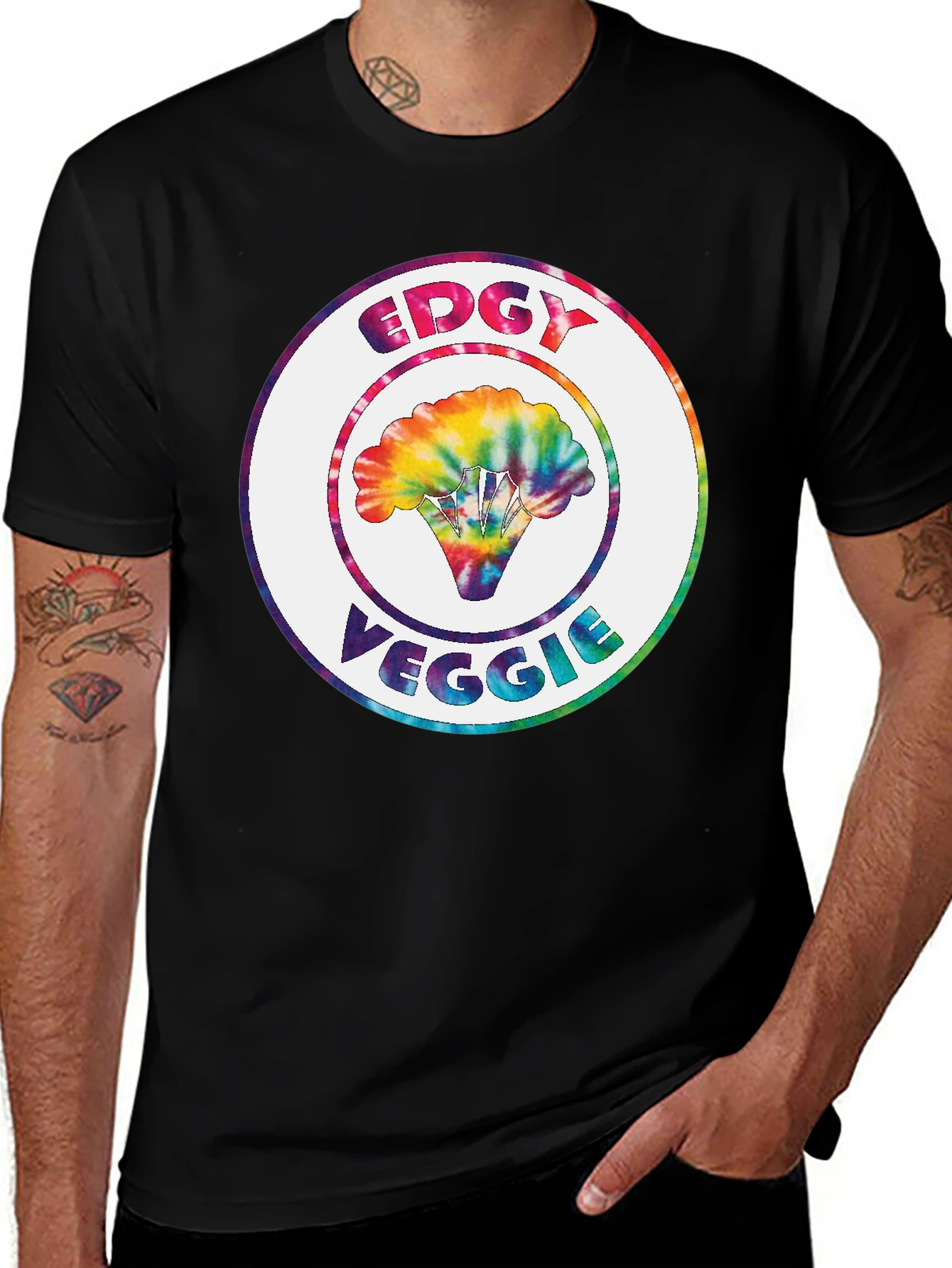 Edgy Veggie Graphic Tee - Tie Dye Broccoli Design