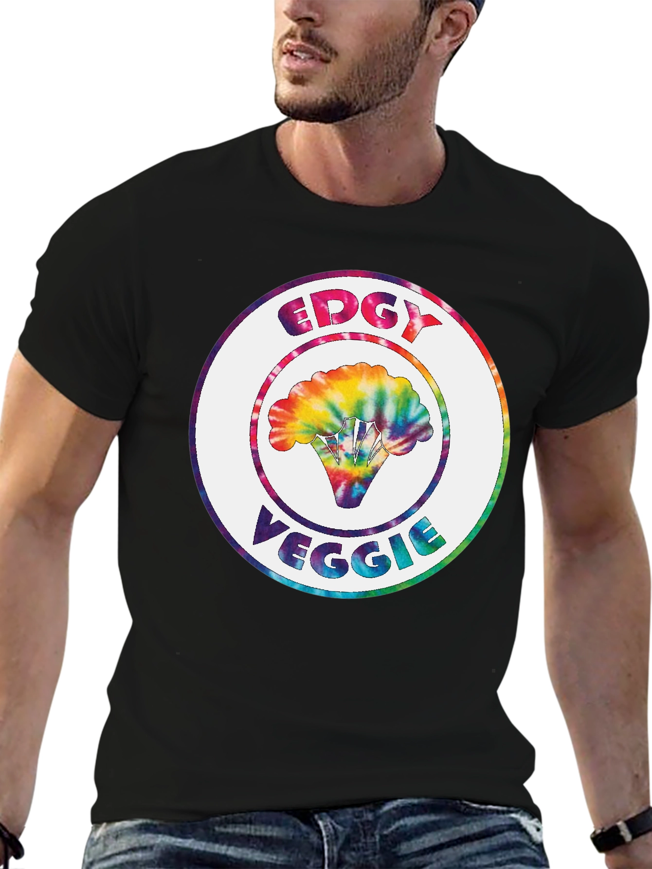 Edgy Veggie Graphic Tee - Tie Dye Broccoli Design