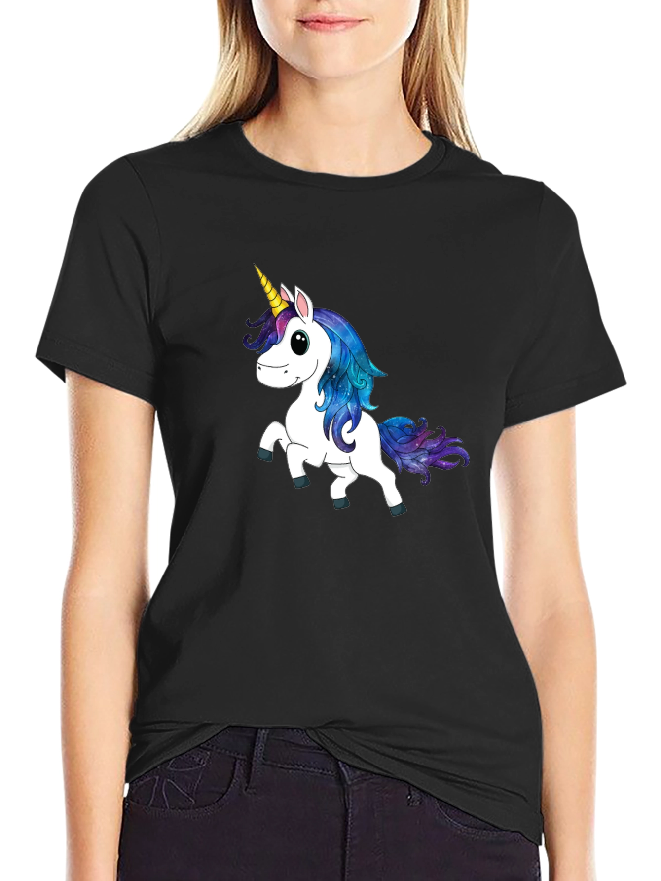 Unicorn Graphic Print Black T-Shirt