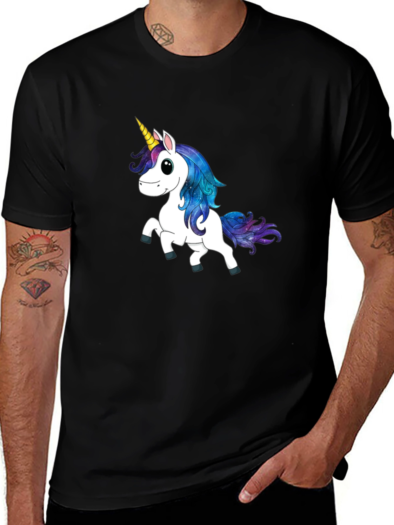 Unicorn Graphic Print Black T-Shirt