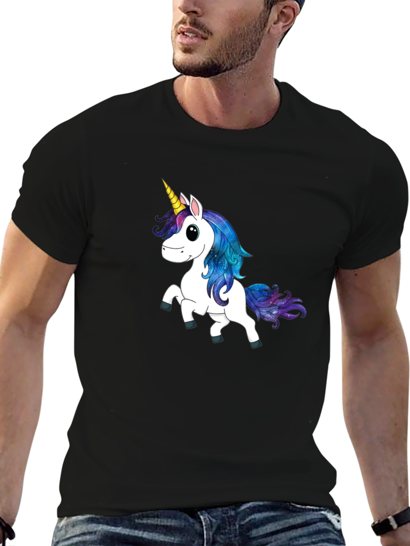 Unicorn Graphic Print Black T-Shirt
