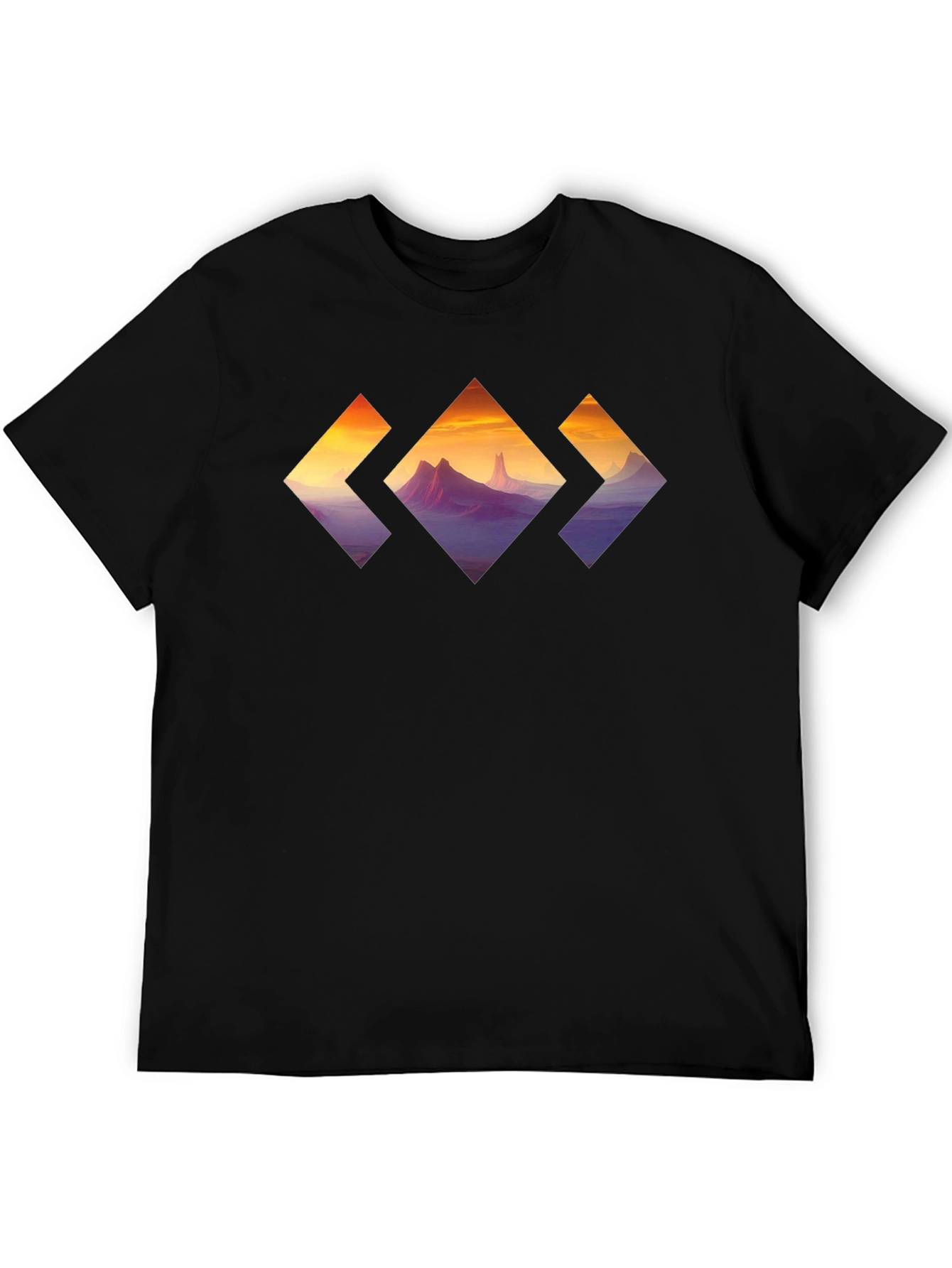 Mountain Sunset Diamond Graphic Tee - Stylish Black T-Shirt