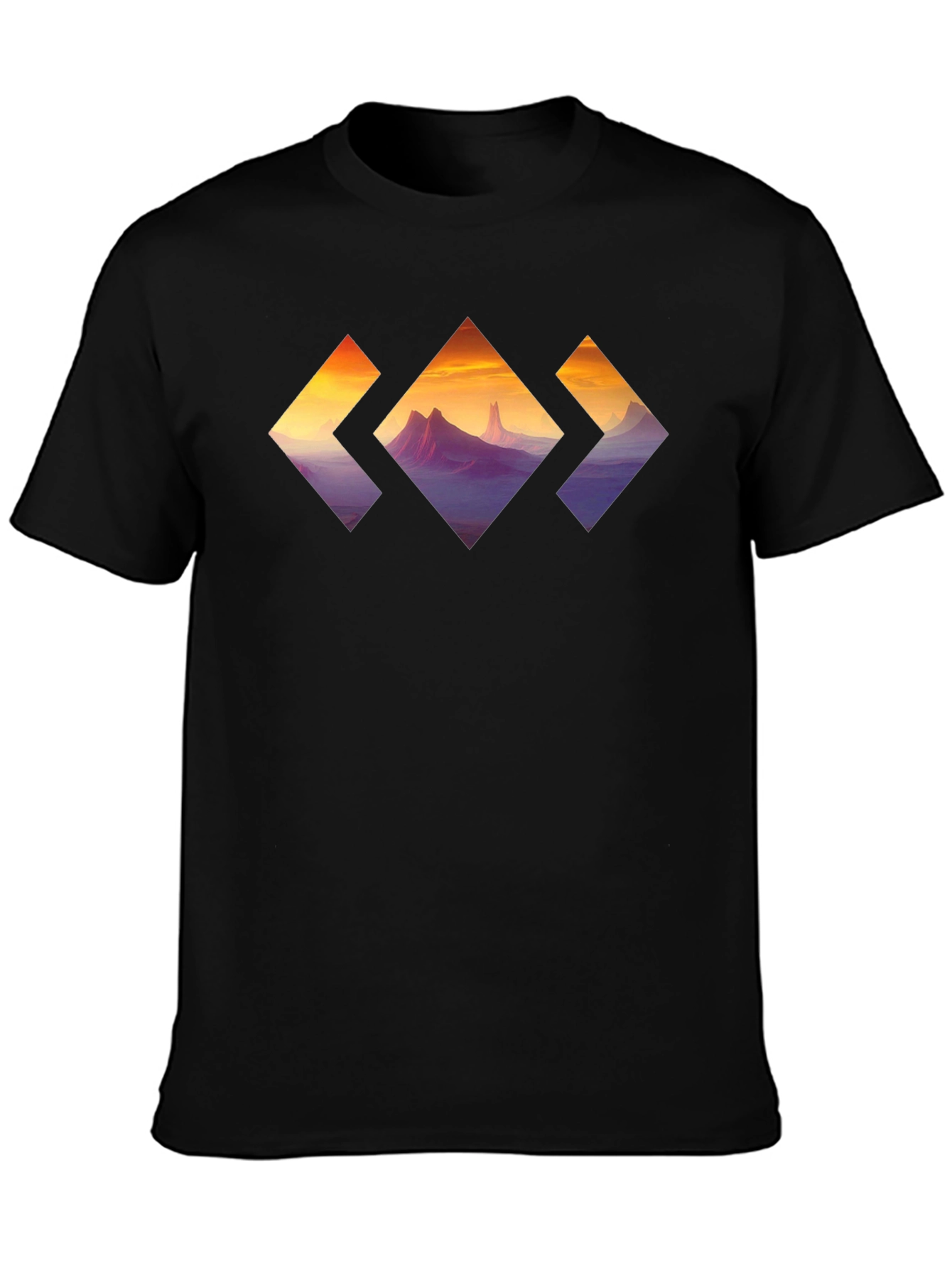 Mountain Sunset Diamond Graphic Tee - Stylish Black T-Shirt