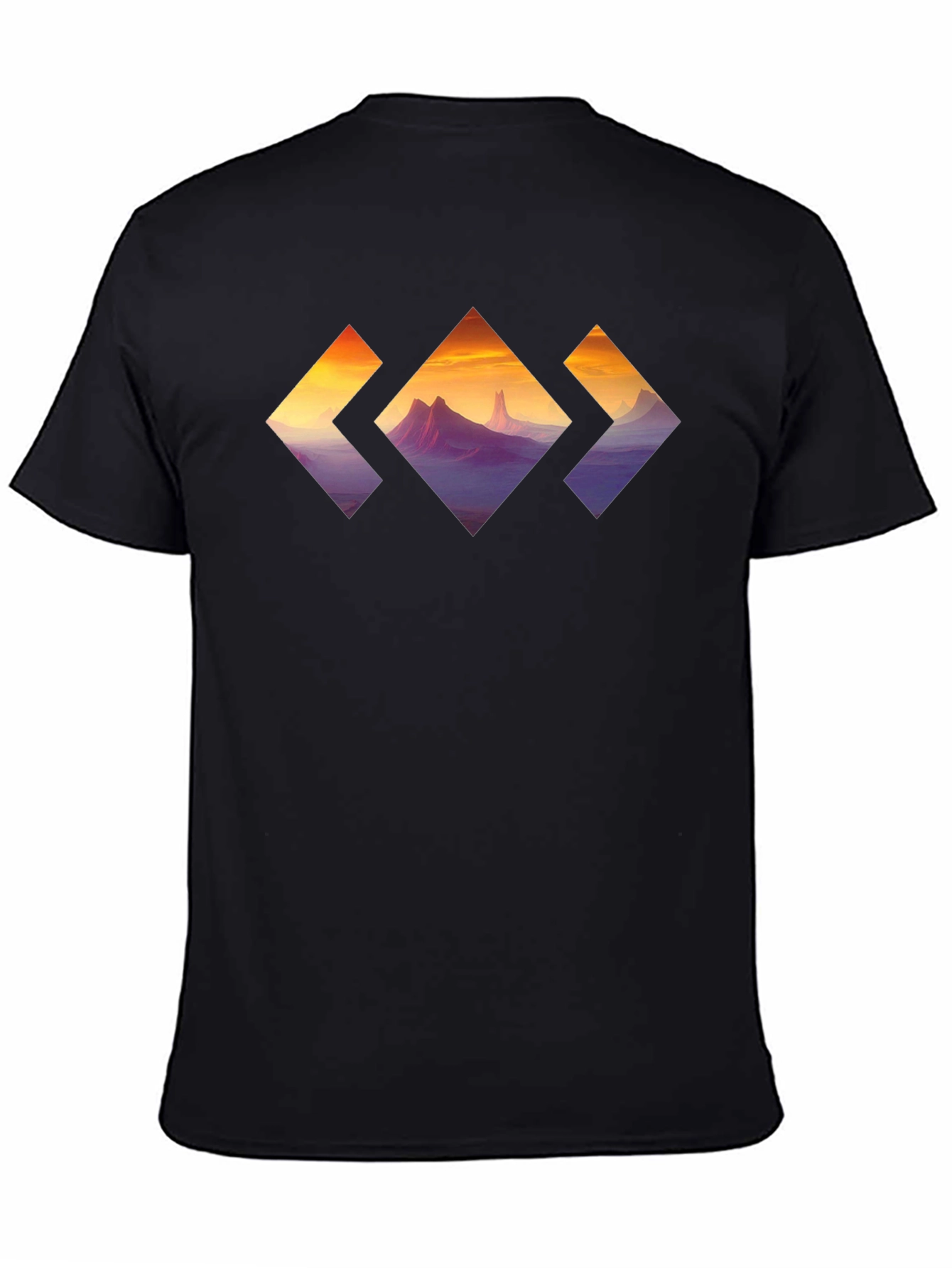 Mountain Sunset Diamond Graphic Tee - Stylish Black T-Shirt