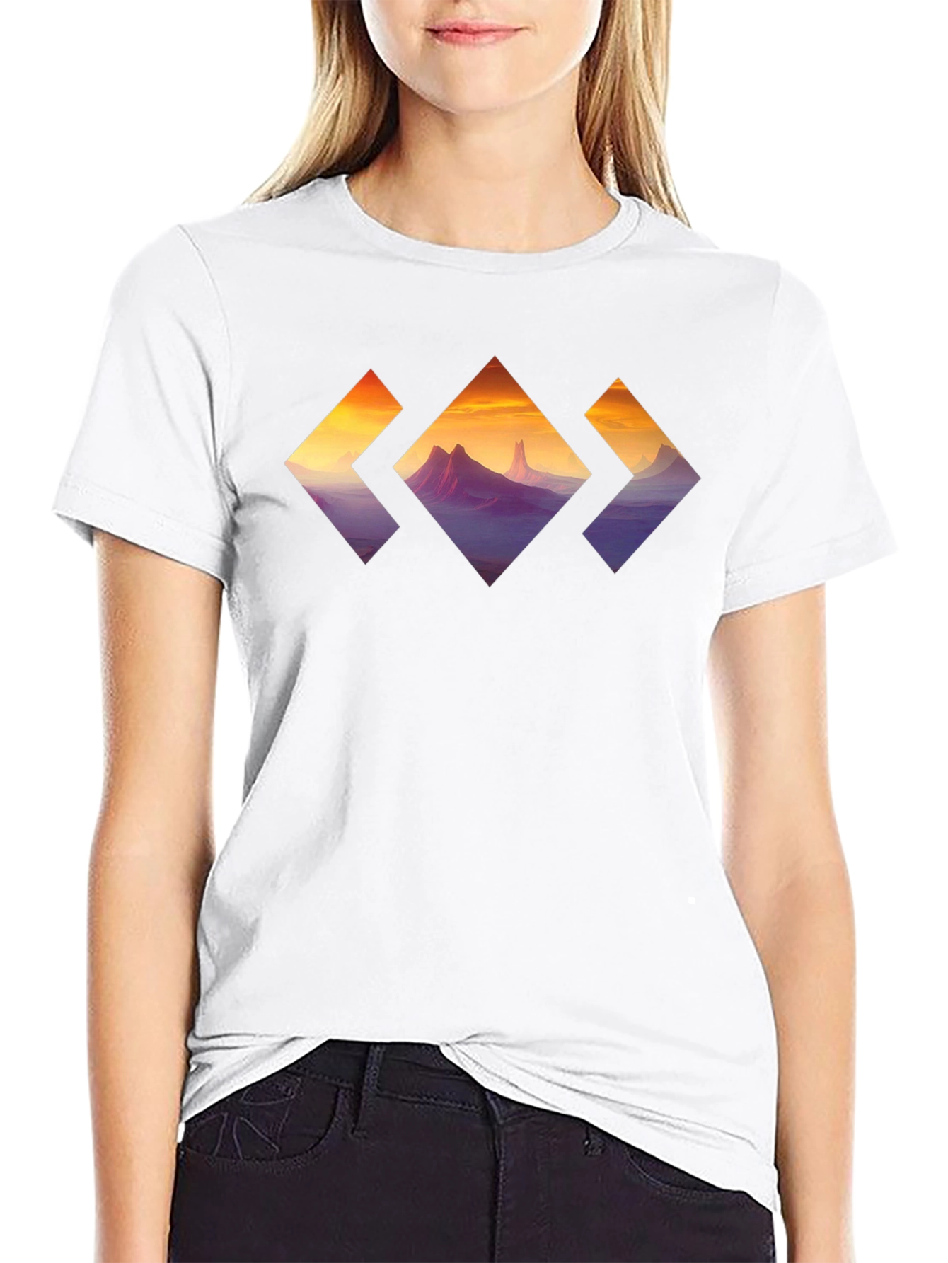 Mountain Sunset Diamond Graphic Tee - Stylish Black T-Shirt