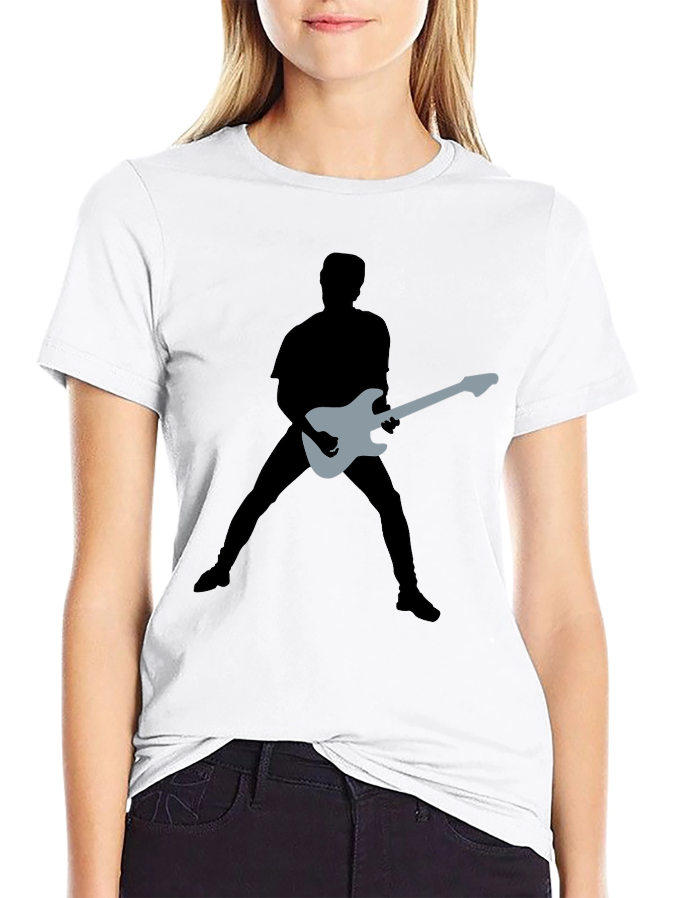 Guitar Silhouette Graphic Black T-Shirt
