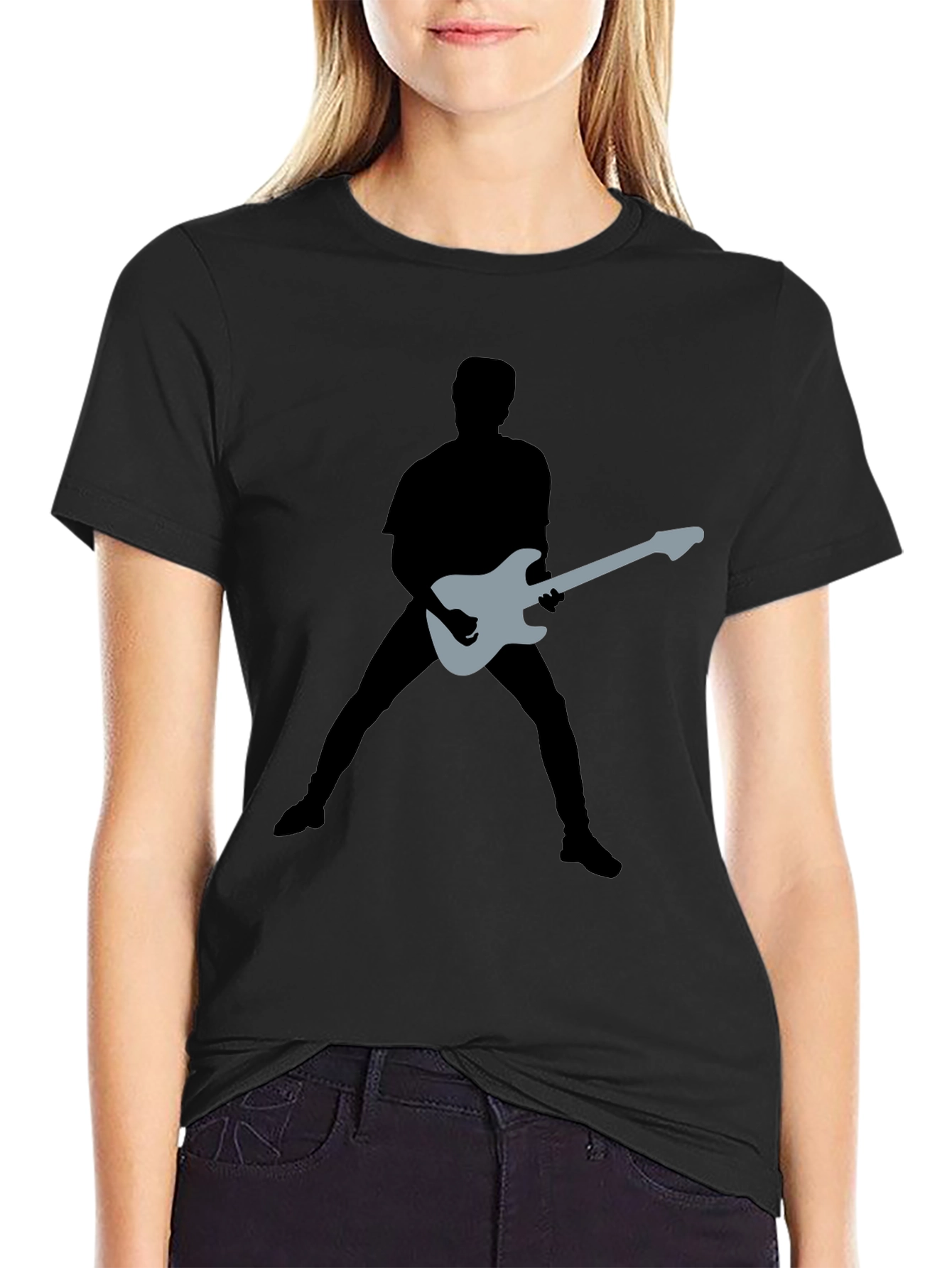 Guitar Silhouette Graphic Black T-Shirt