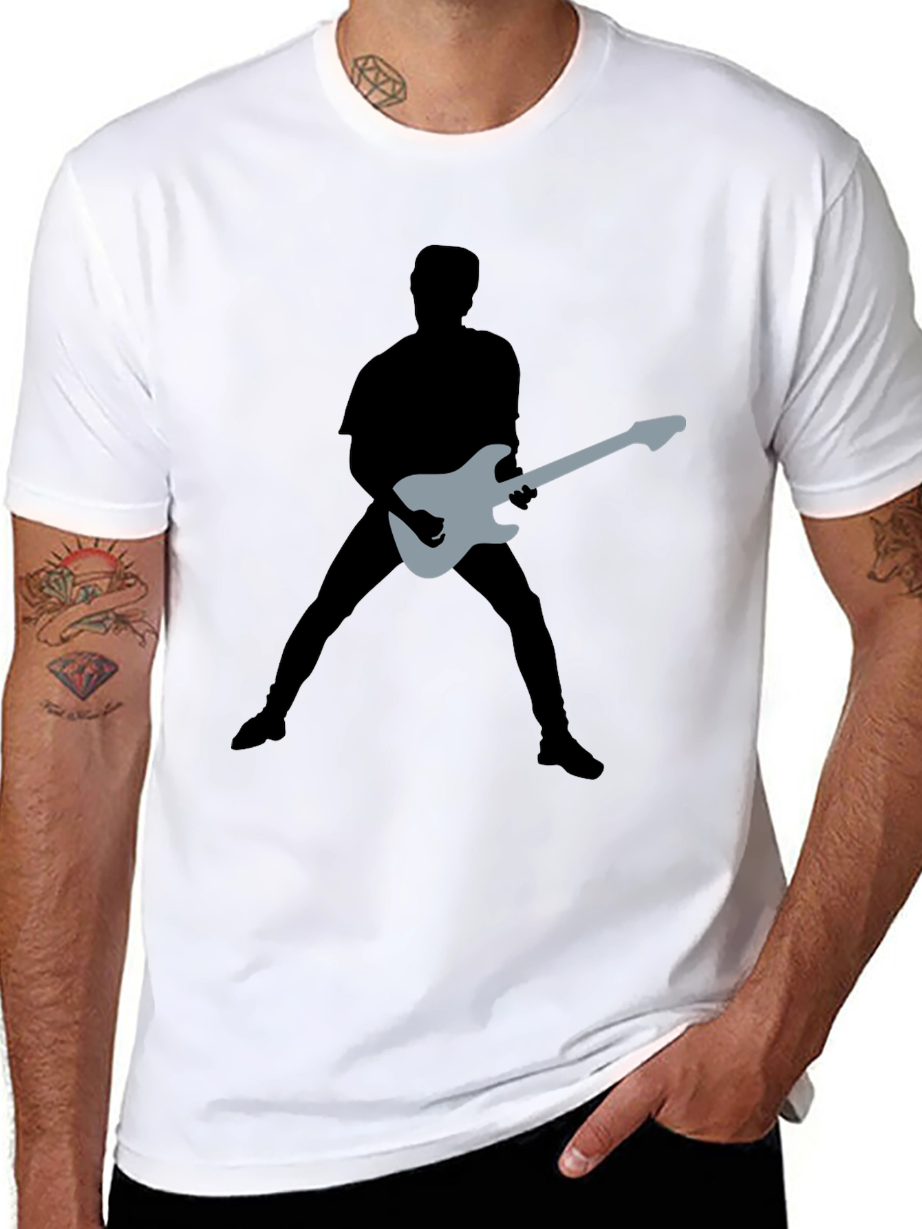 Guitar Silhouette Graphic Black T-Shirt