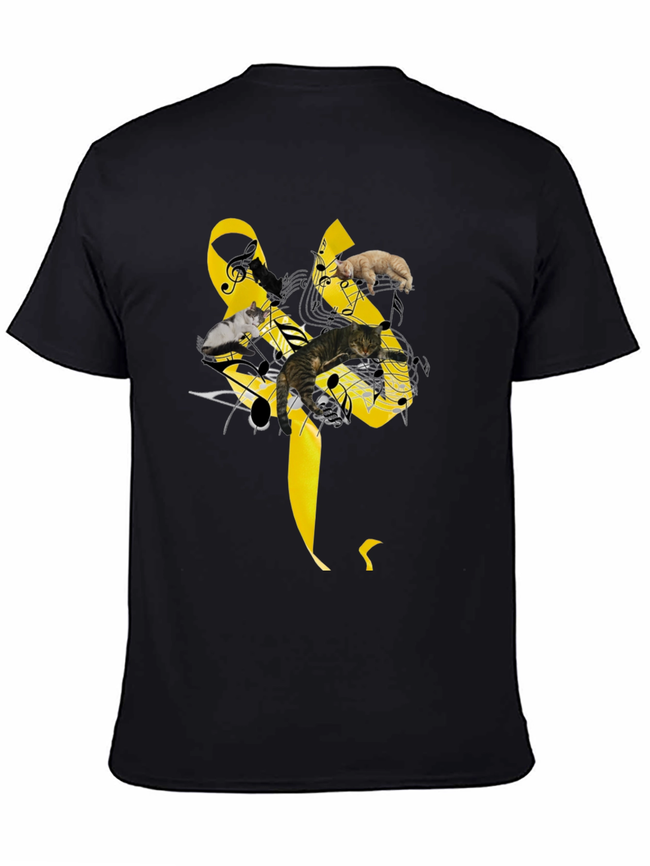 Music Cats T-Shirt - Black Whimsical Design
