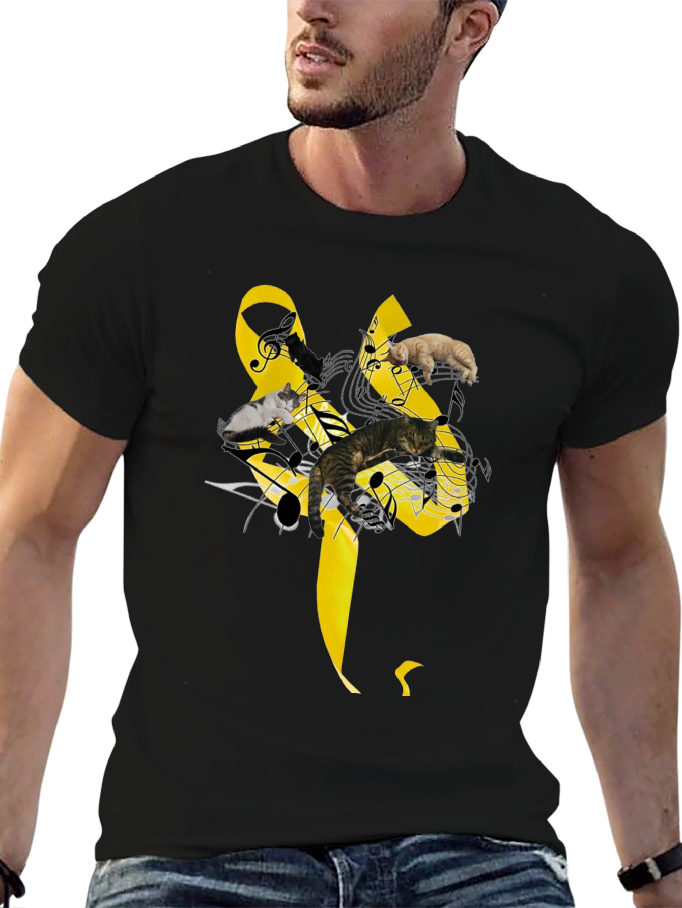 Music Cats T-Shirt - Black Whimsical Design