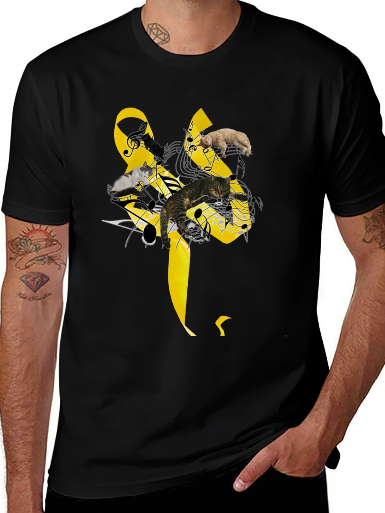 Music Cats T-Shirt - Black Whimsical Design