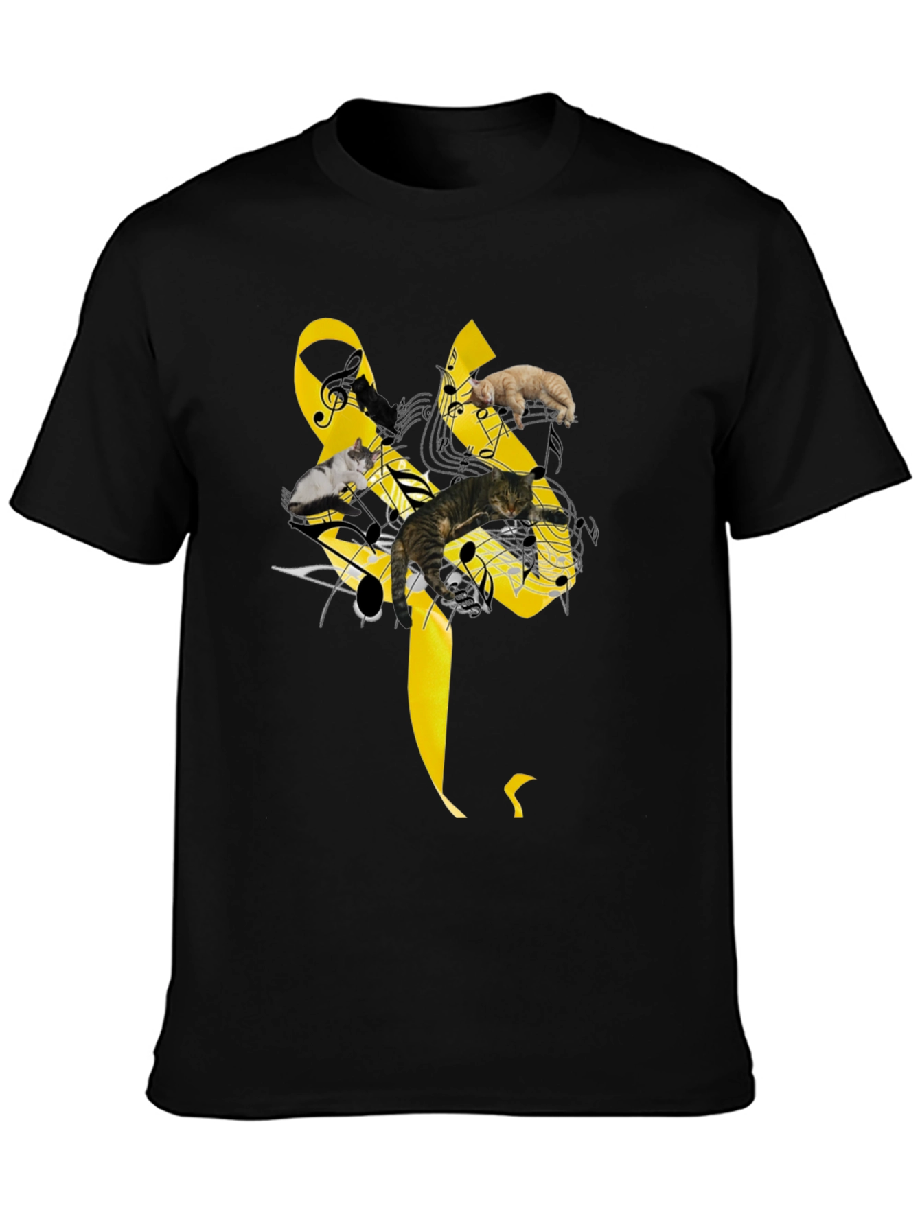 Music Cats T-Shirt - Black Whimsical Design