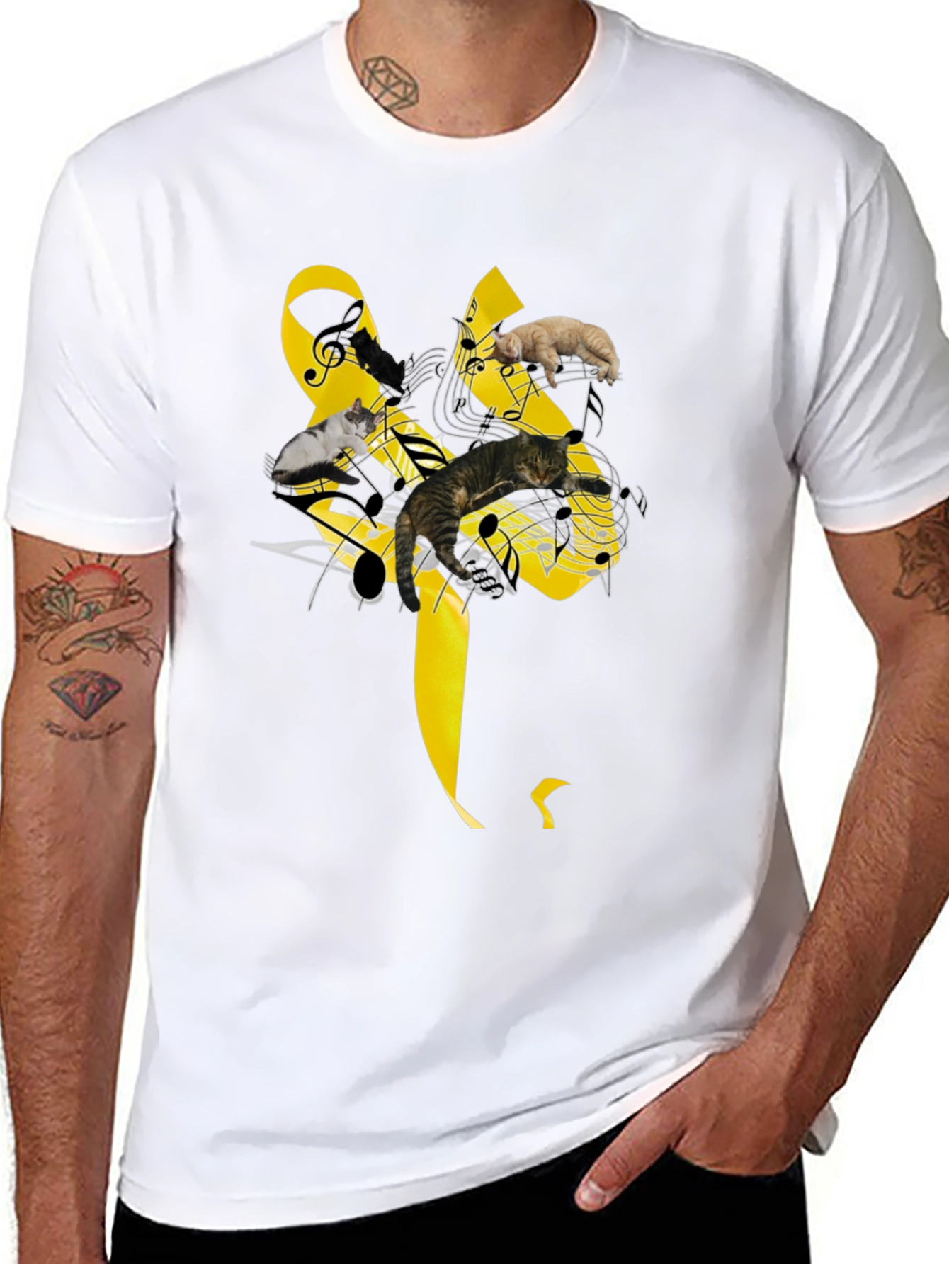 Music Cats T-Shirt - Black Whimsical Design